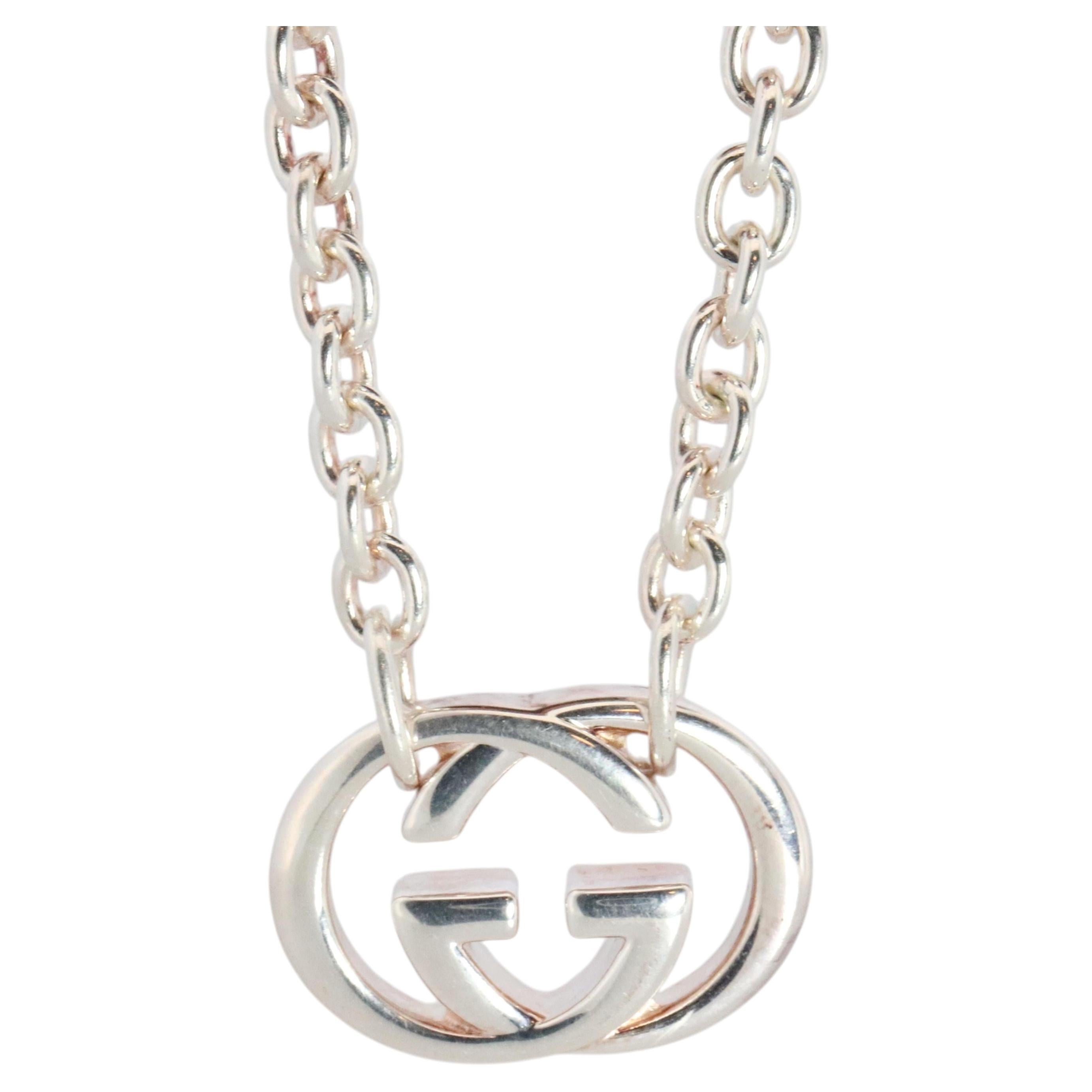 Vintage GUCCI Necklace. Double G Gucci Logo Sterling Silver Pendant