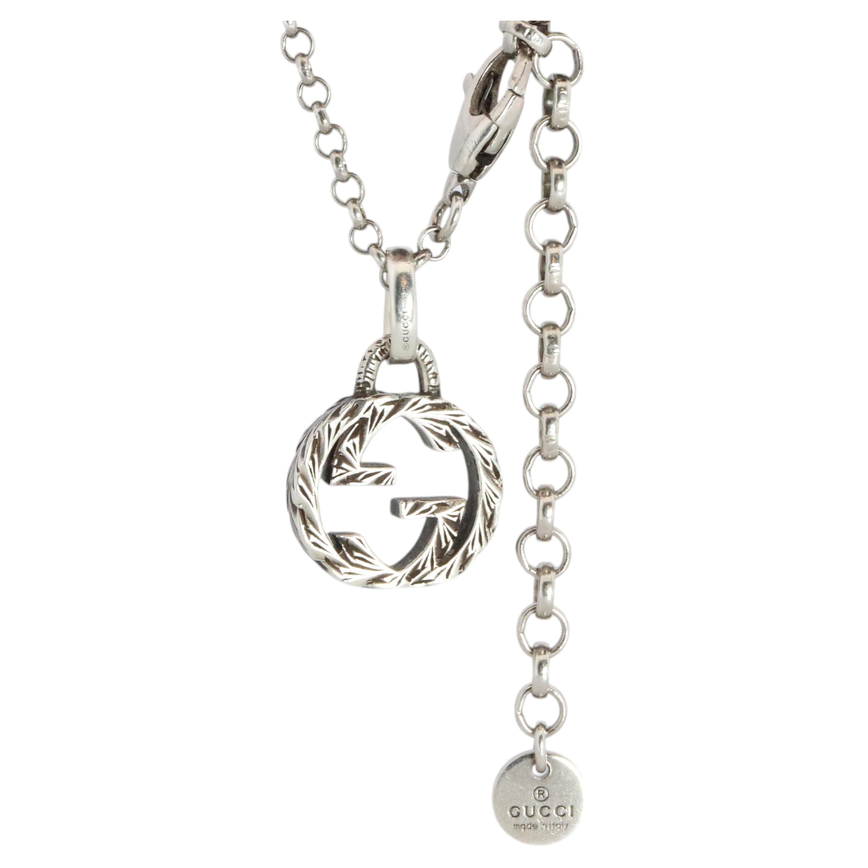 Vintage GUCCI Necklace. Double G Gucci Logo Sterling Silver Pendant For Sale