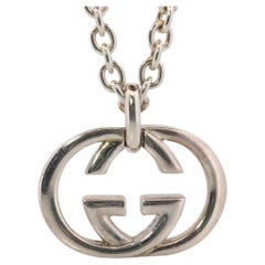 Vintage GUCCI Necklace. Double G Gucci Logo Sterling Silver Pendant Original box
