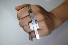 Vintage GUCCI Necklace. Geometric Cross Gucci Logo Sterling Silver Pendant