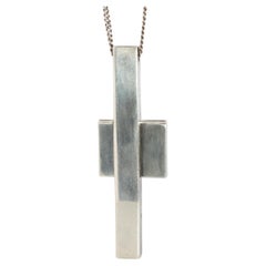 Vintage GUCCI Necklace. Geometric Cross Gucci Logo Sterling Silver Pendant