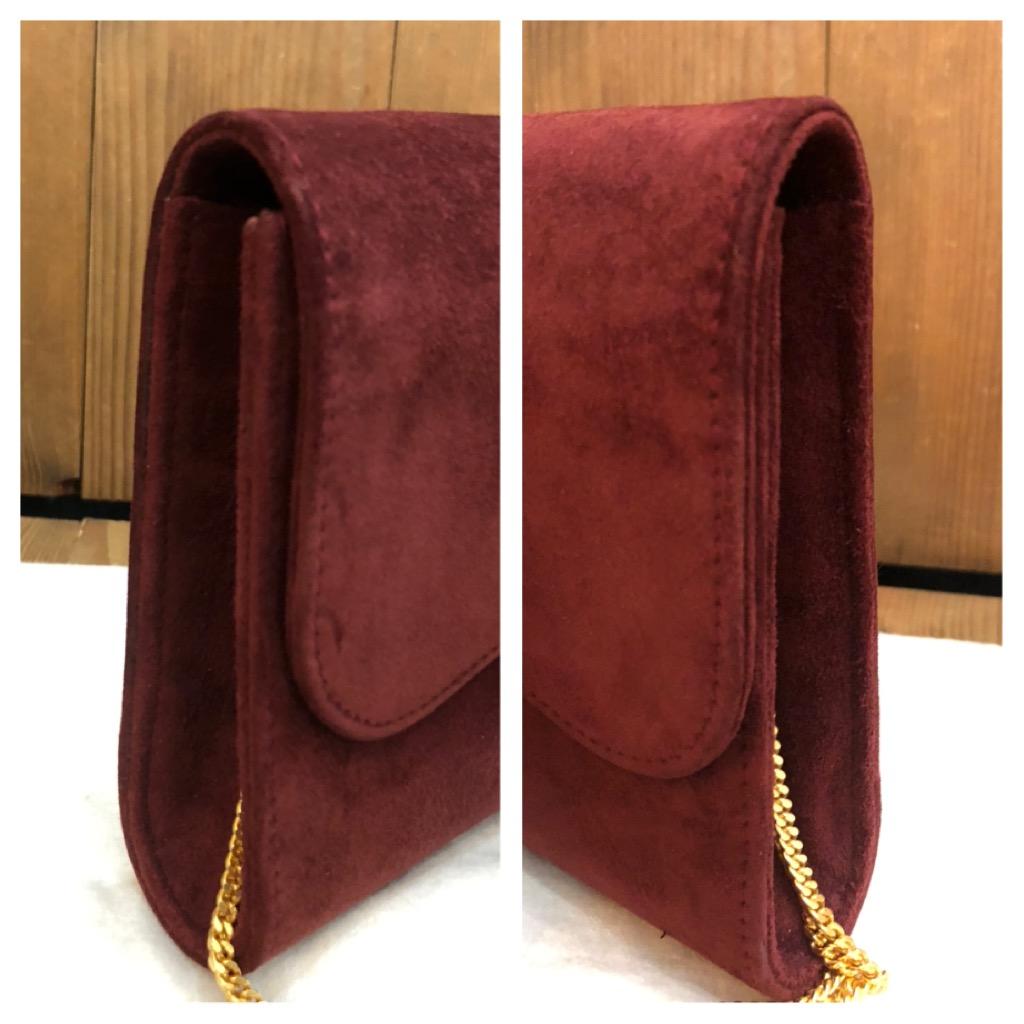 1970s Vintage GUCCI Nubuck Evening Clutch Chain Bag Burgundy Small For Sale 1