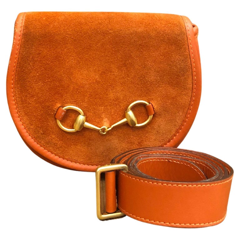 Vintage GUCCI Orange Suede Horsebit Belt Bag For Sale at 1stDibs