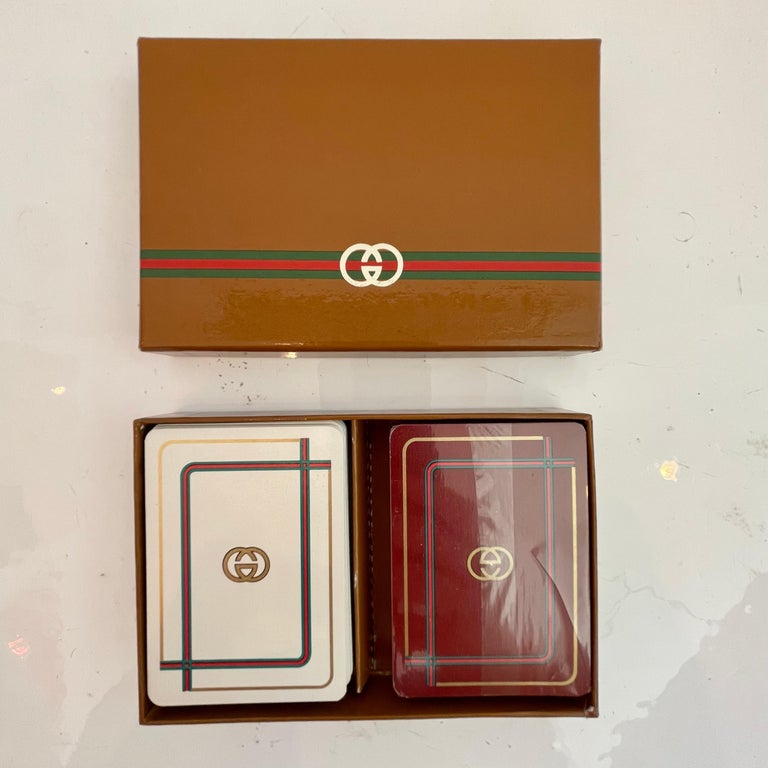 Vintage GUCCI Playing Cards Set of Cards Deck GG Monogram Horsebit Poker  Barware Game Holiday Gift Black Green Gold Red cards with box