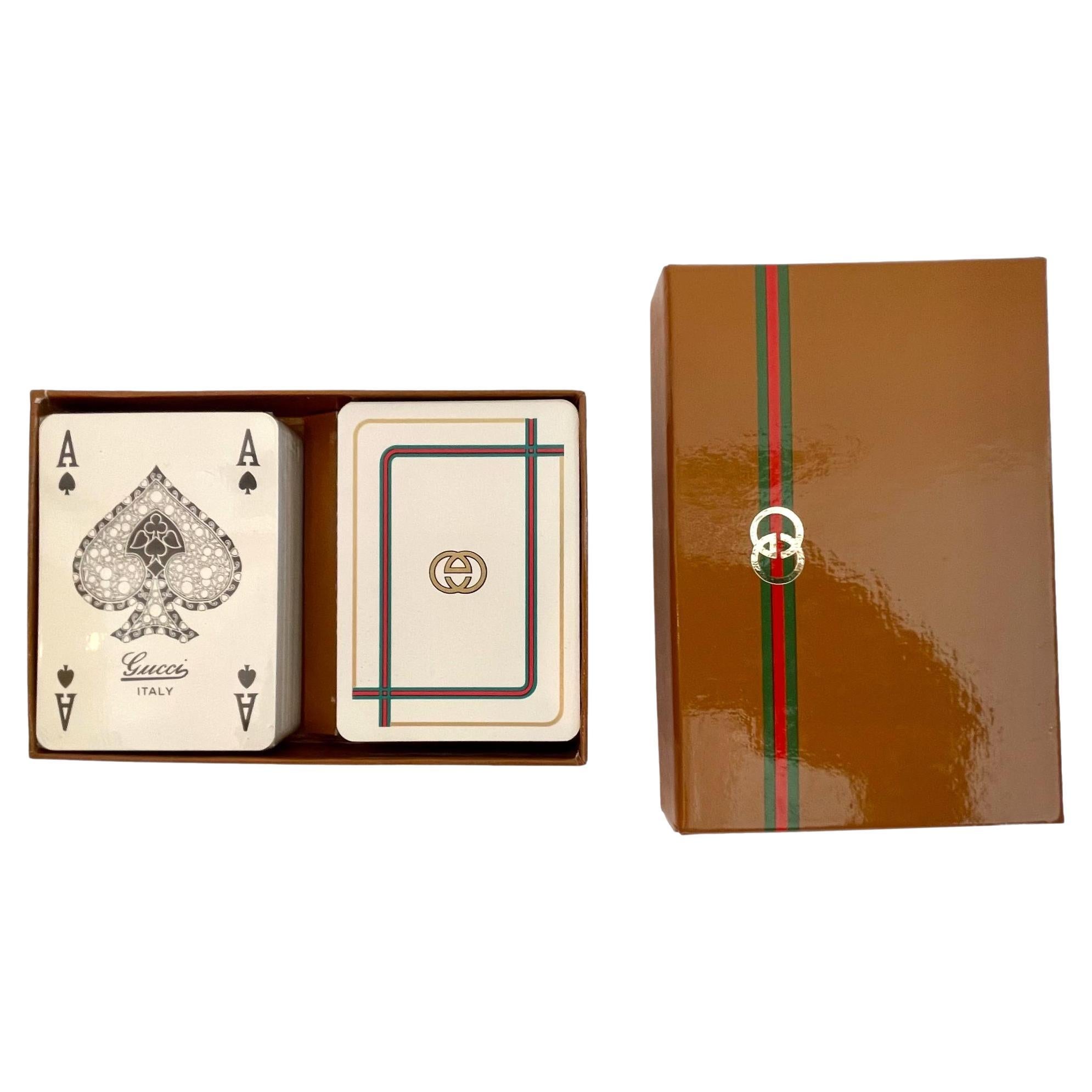Gucci Vintage Tan Leather Gaming Box Poker Set 2 Playing Cards Chips For  Sale at 1stDibs