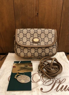 Vintage anni '80 Gucci Plus GG Monogram Canvas Mini Crossbody Bag Marrone