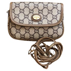 1980s Vintage GUCCI Plus GG Monogram Canvas Mini Crossbody Bag Brown