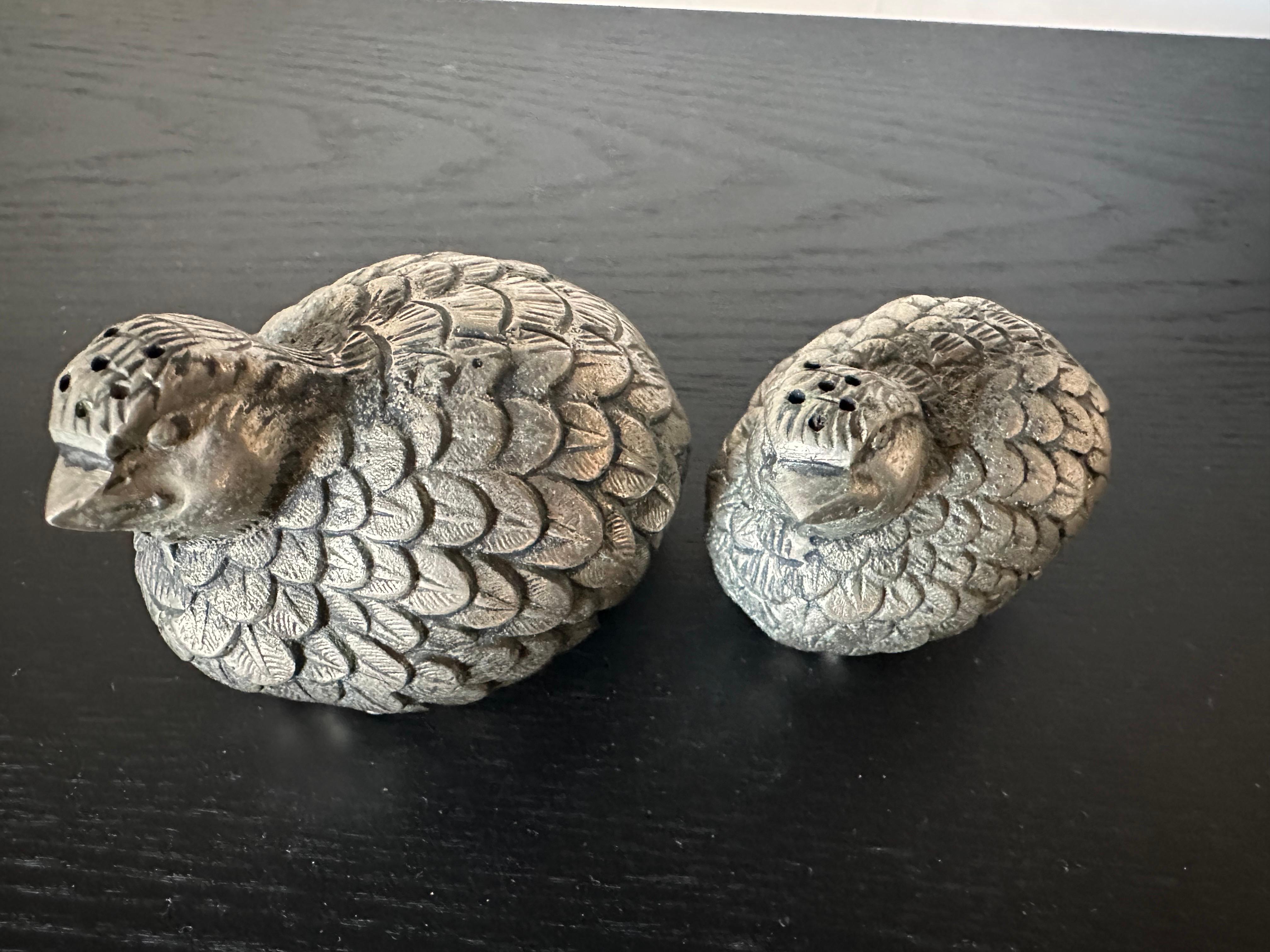 Hollywood Regency Vintage Gucci Quail Salt and Pepper Shakers in Silver Tone, Italy 1970s For Sale