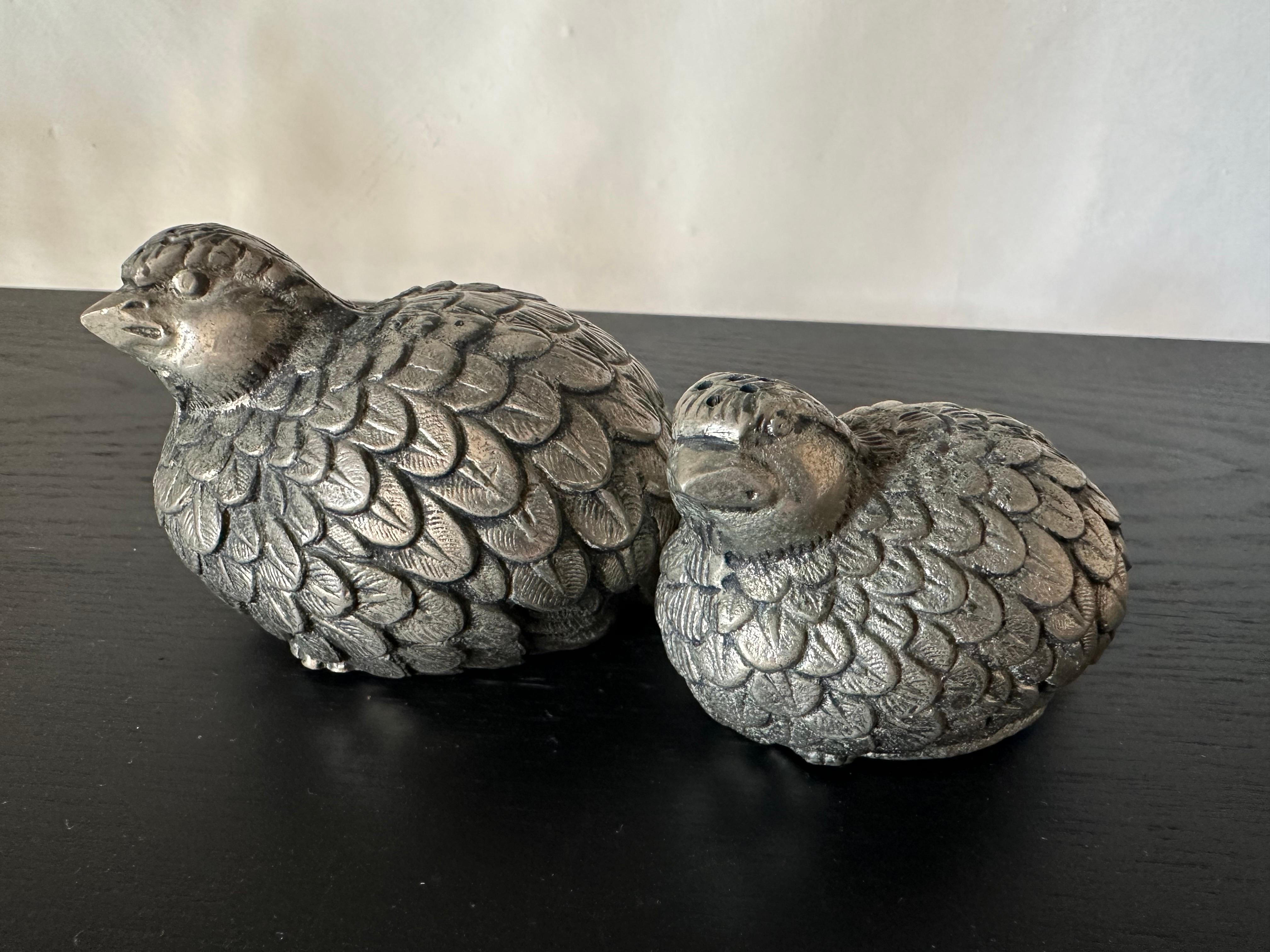 Italian Vintage Gucci Quail Salt and Pepper Shakers in Silver Tone, Italy 1970s For Sale