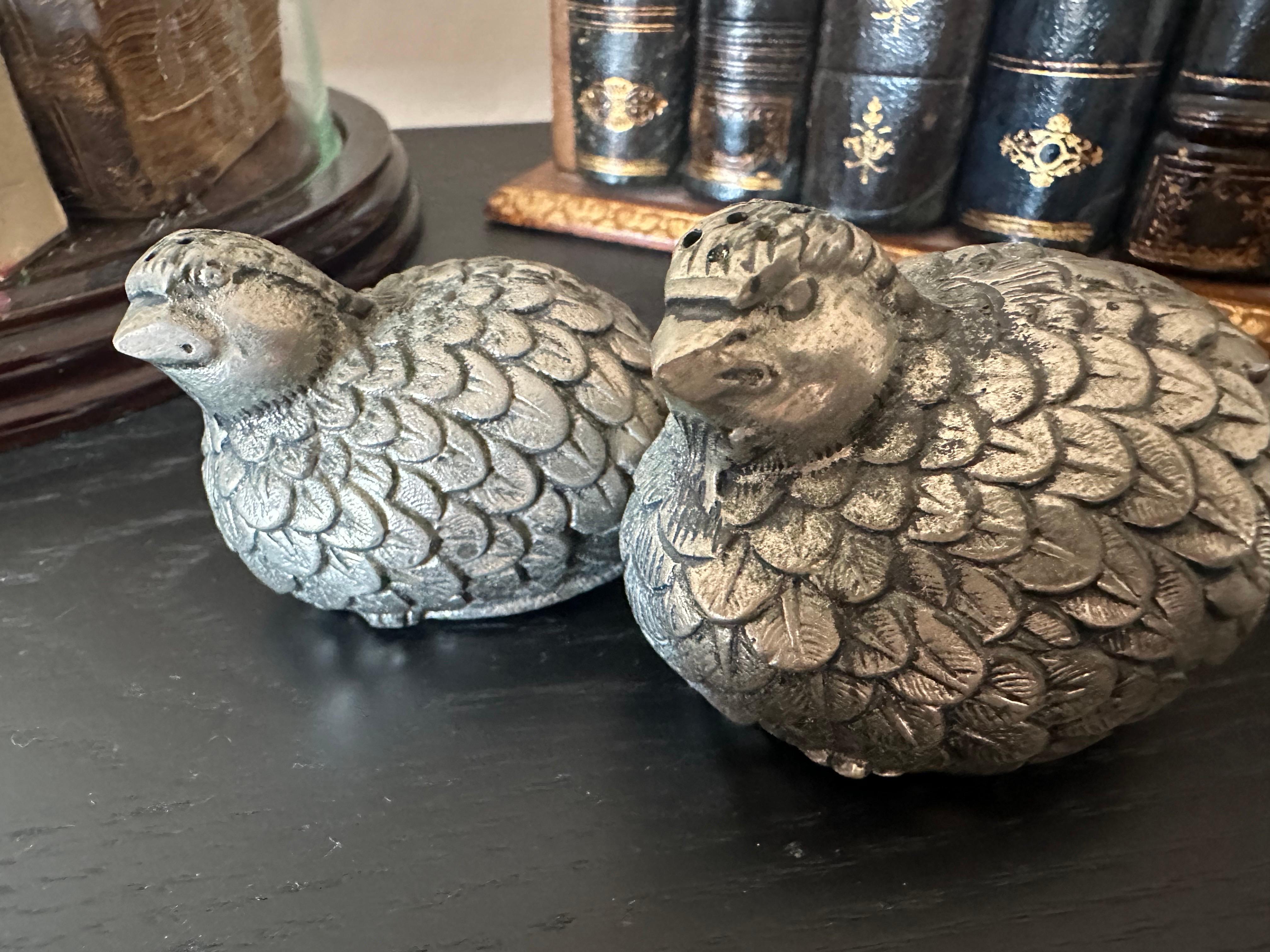 Late 20th Century Vintage Gucci Quail Salt and Pepper Shakers in Silver Tone, Italy 1970s For Sale