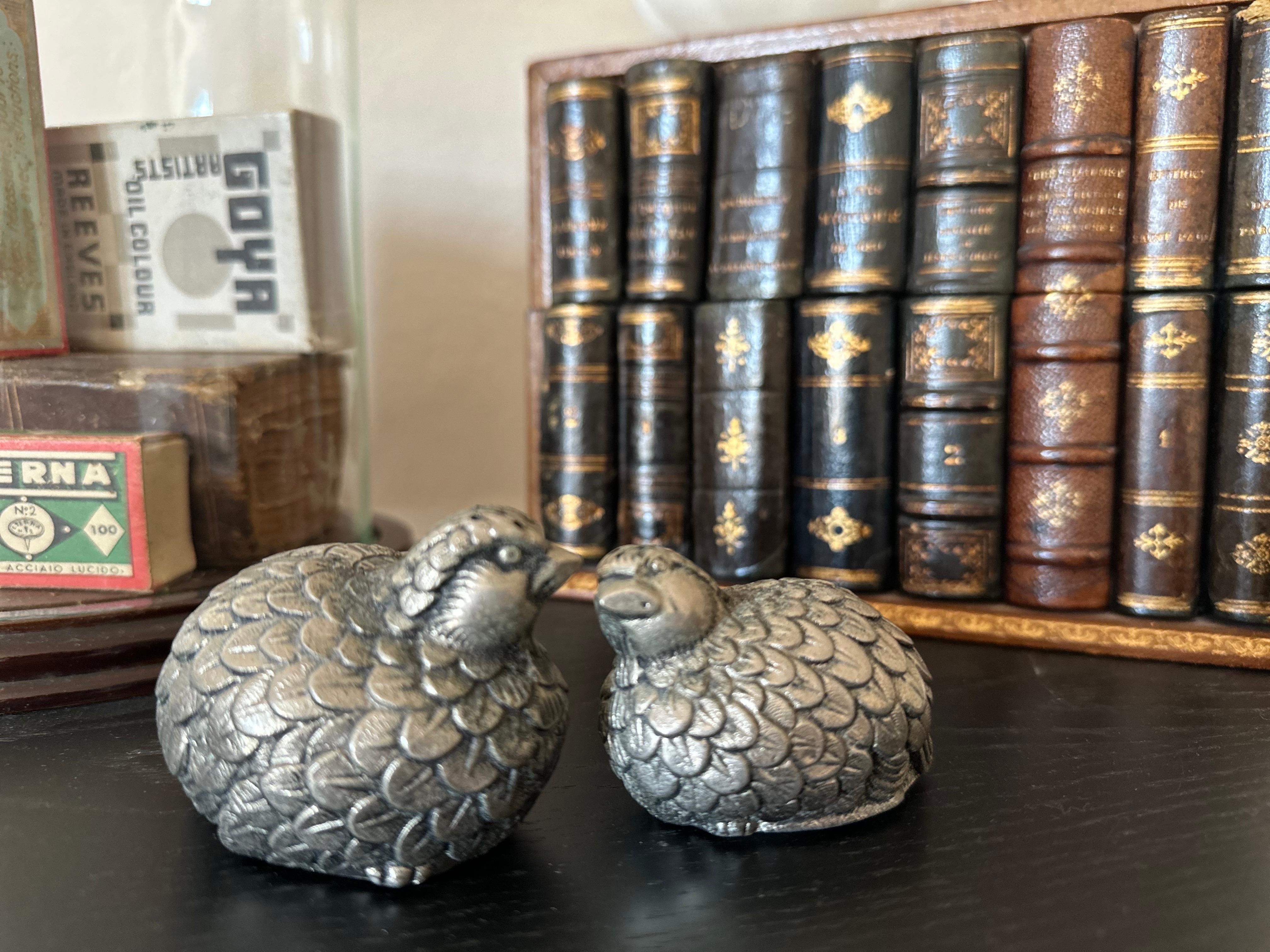 Metal Vintage Gucci Quail Salt and Pepper Shakers in Silver Tone, Italy 1970s For Sale