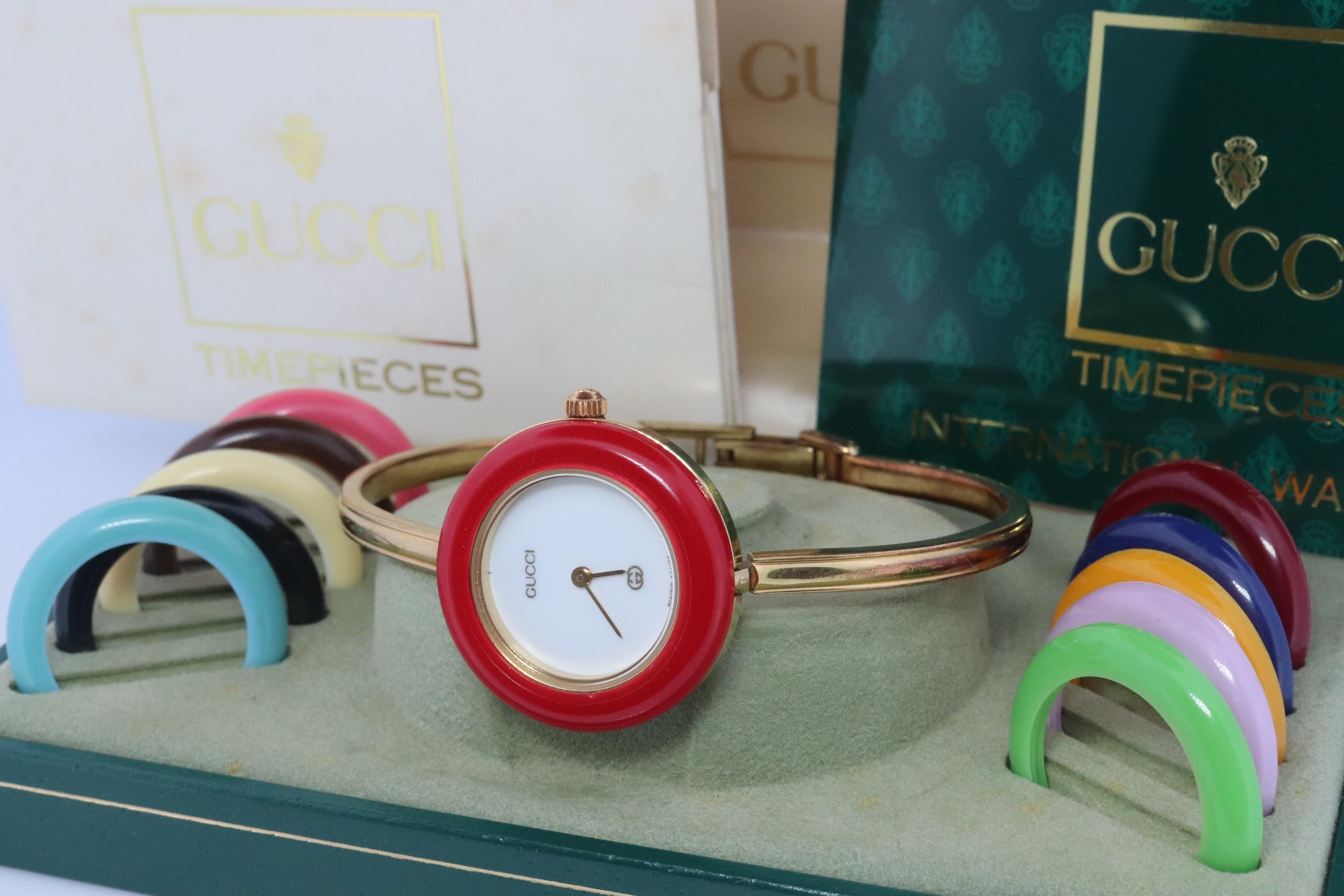 Vintage GUCCI Quarz 11/12, Vintage  Beobachten. Gucci Ladies Bangle Interchange Lünette Uhr 1