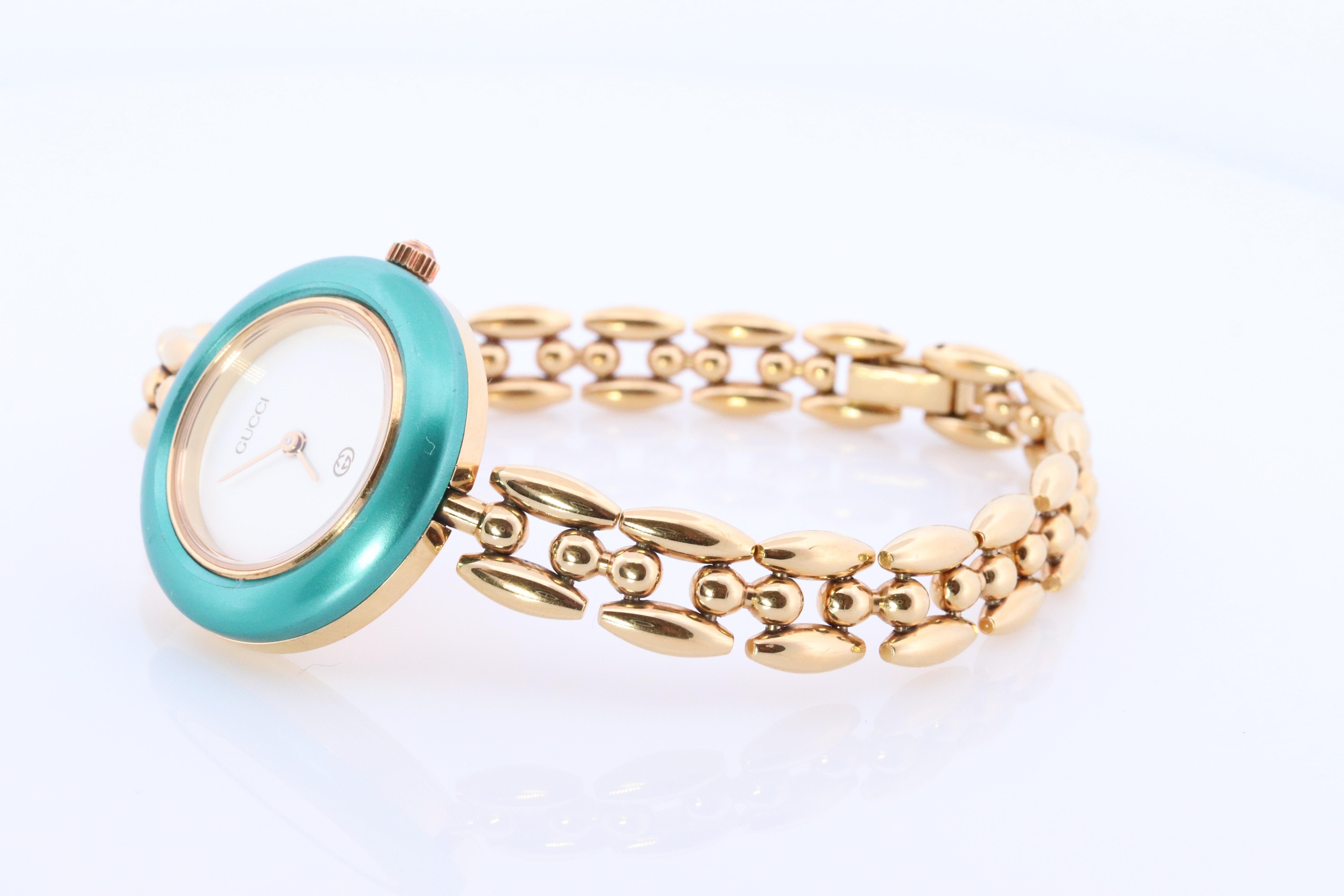 Vintage GUCCI Quarz 11/12 Uhr. Gucci Multiple BEZEL Damen Gold Armbanduhr (Moderne)