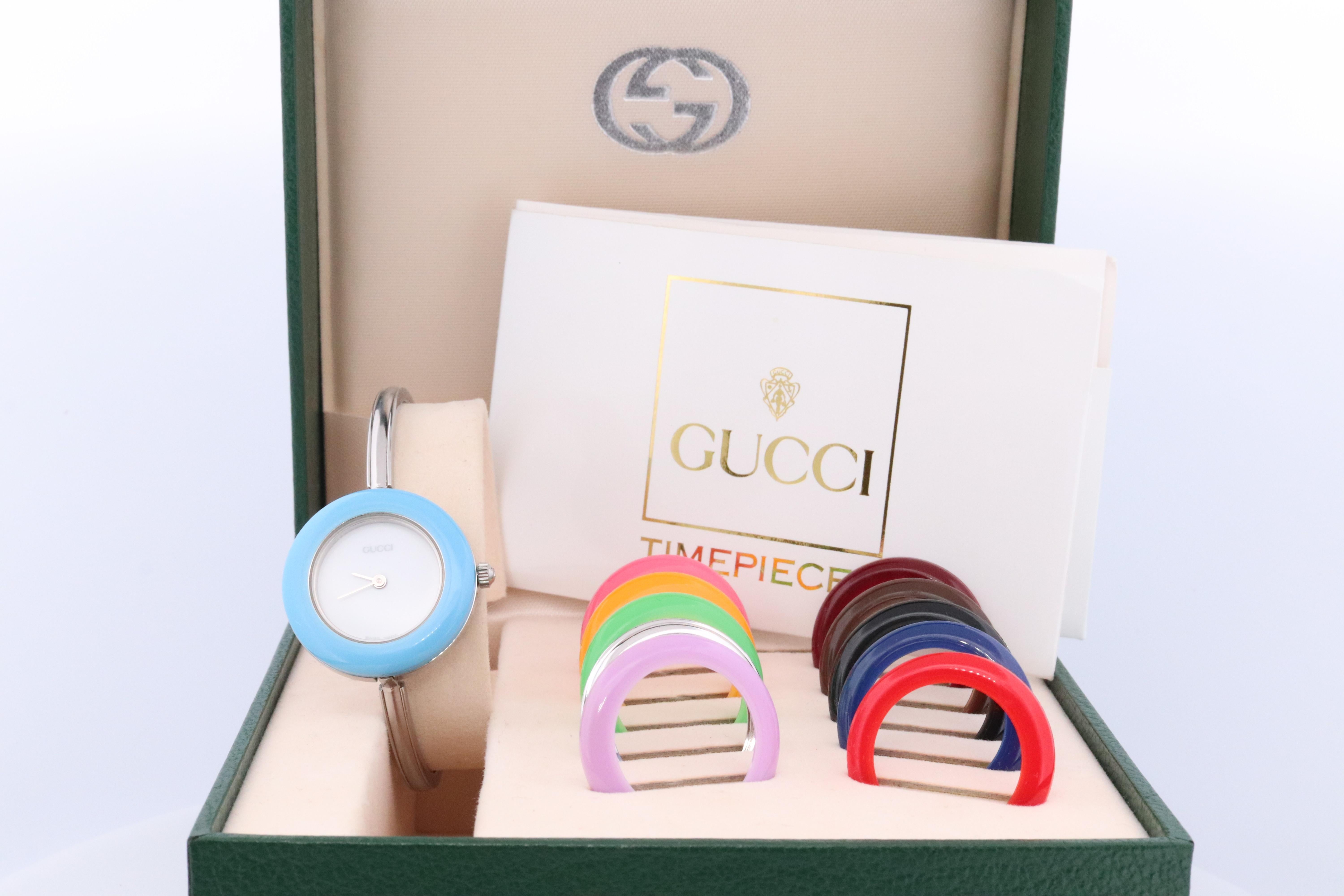 Vintage GUCCI Quarz 11/12.2L Uhr Bezels Gucci Damen Silber Armreif Armbanduhr, Vintage (Moderne)