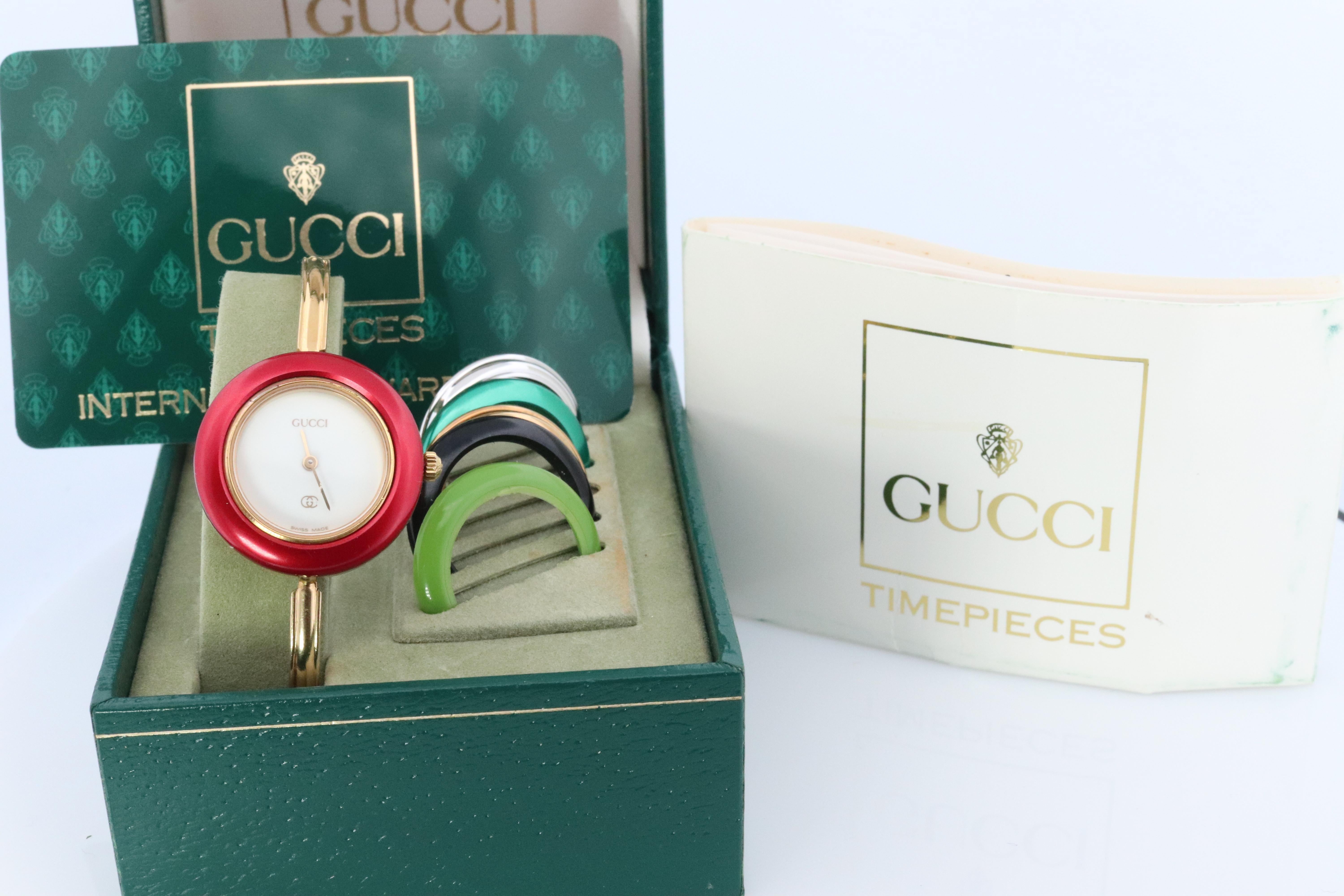 Vintage GUCCI Quarz 1100L Uhr Farbe Bezels Gucci Damen Armreif Armbanduhr, Vintage 4