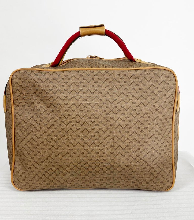 Gucci Leather and Webbing-Trimmed Monogrammed Canvas Duffle Bag - Brown