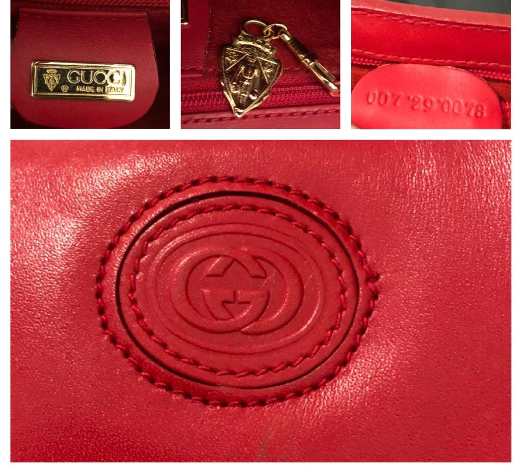 Vintage GUCCI Mini Calfskin Leather Book Tote Crossbody Bag Red For Sale 5