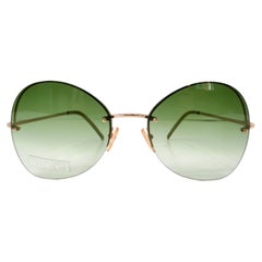 Vintage Gucci Round Oversized Frameless Gold Tone Metal Sunglasses