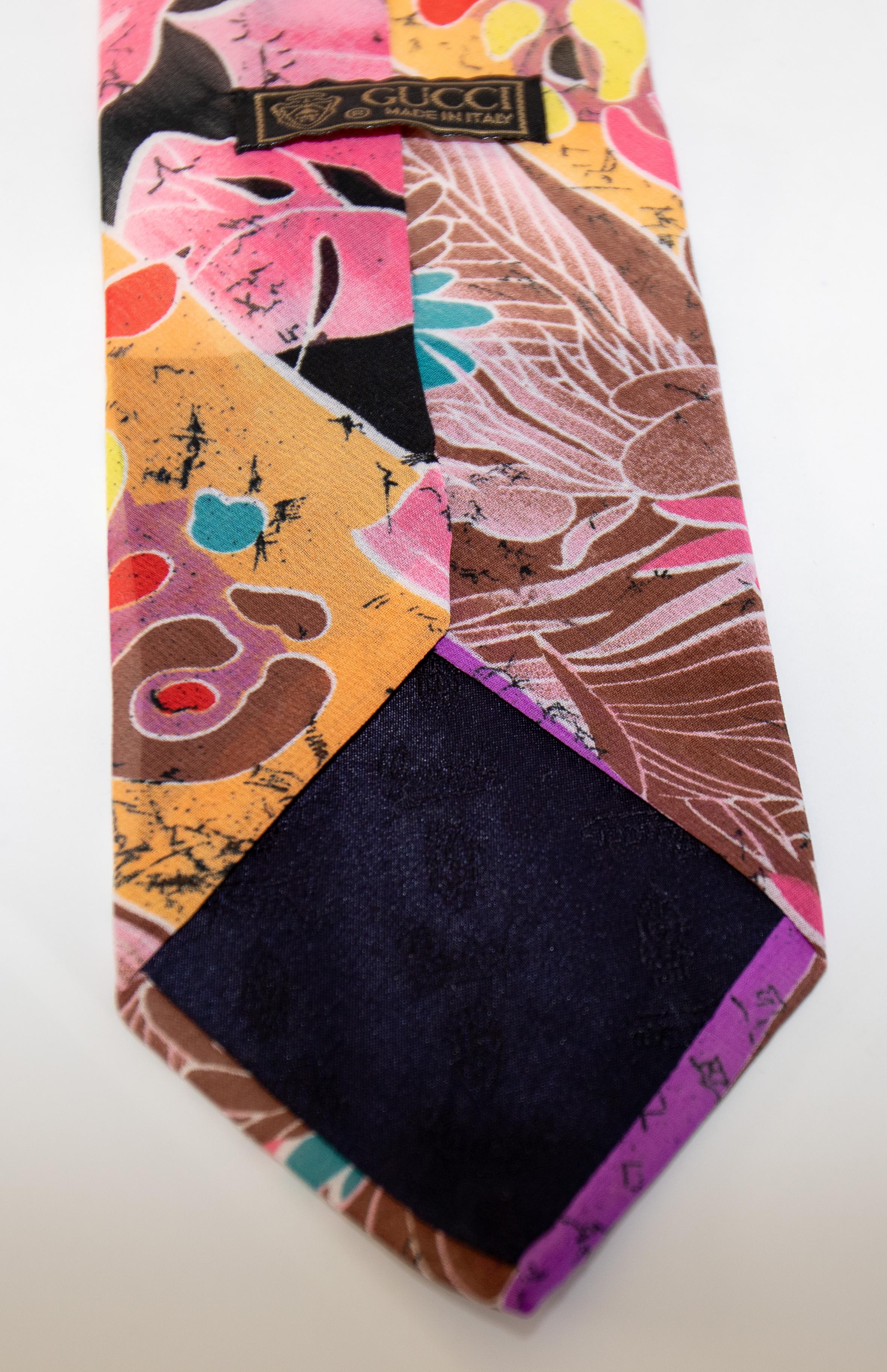 Brown 1990s GUCCI Silk Tie Abstract Design Italy