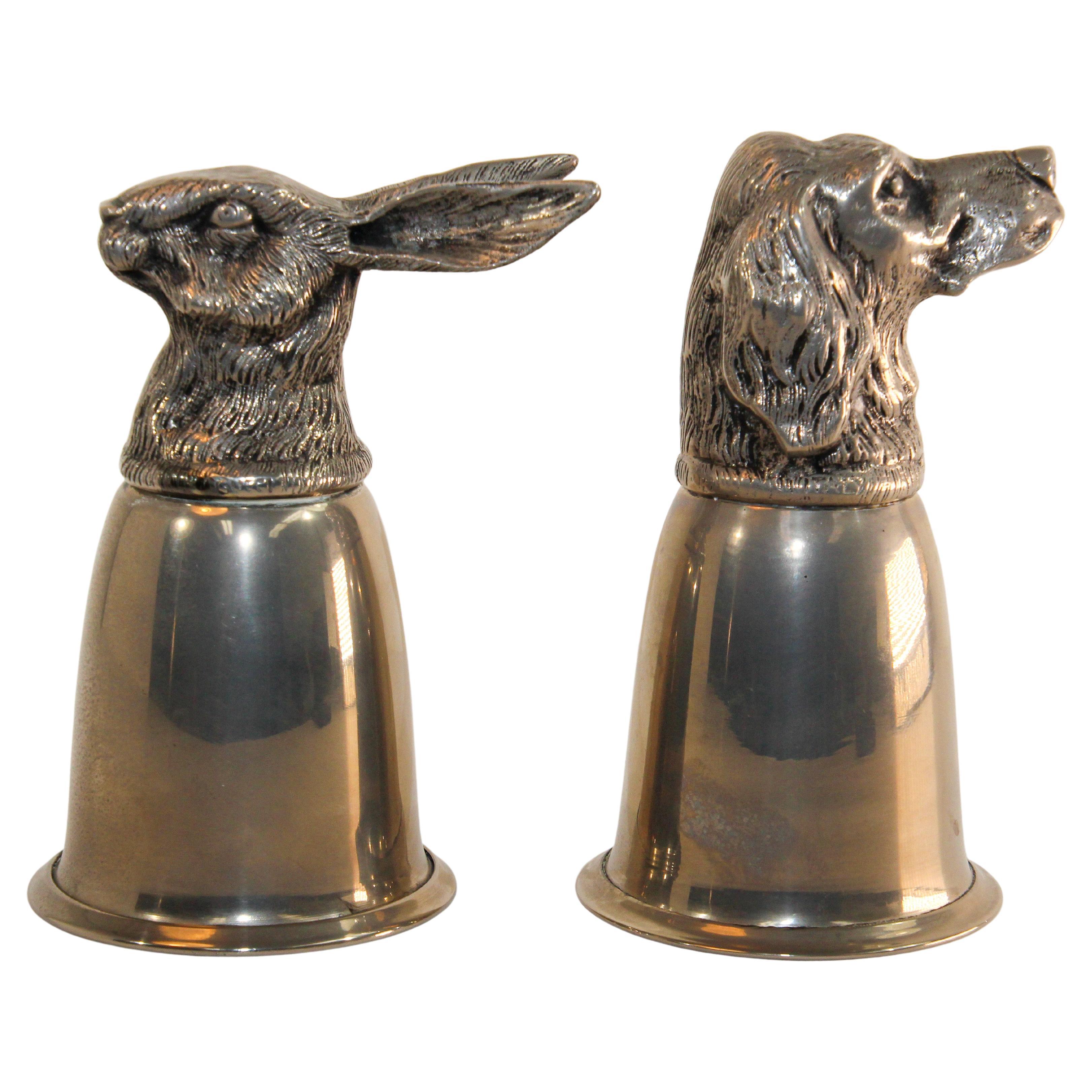 Vintage Gucci silver plated animal stirrup cups signed Italy vintage circa 1970s.
The set include one Gucci hare and one Gucci dog.
If a ritual involves drinking, then you need a suitable vessel. 
We have developed elaborate, fanciful and inventive
