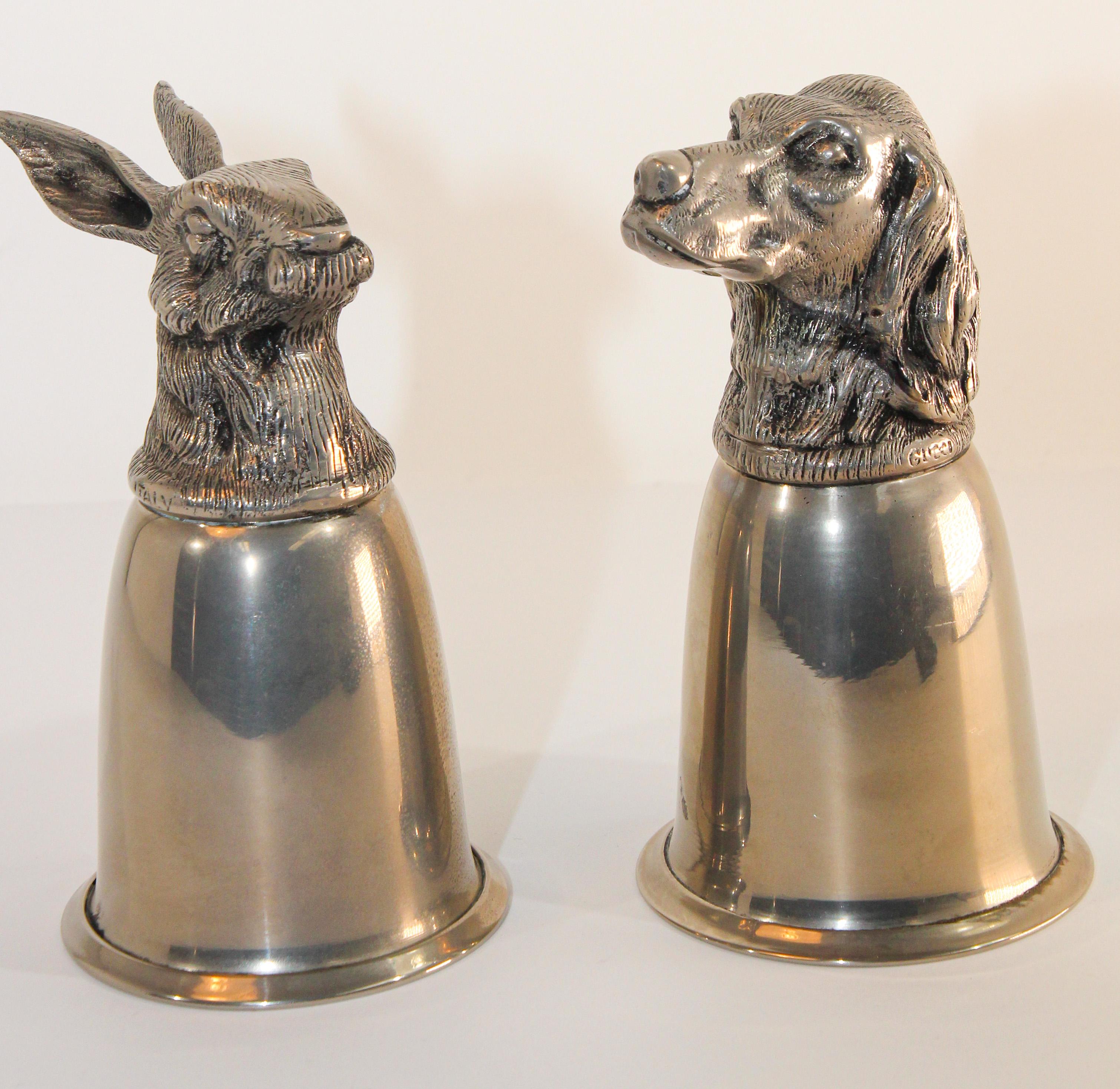 Italian GUCCI Silver Plated Animal Stirrup Cups Signed Italy, 1970s For Sale