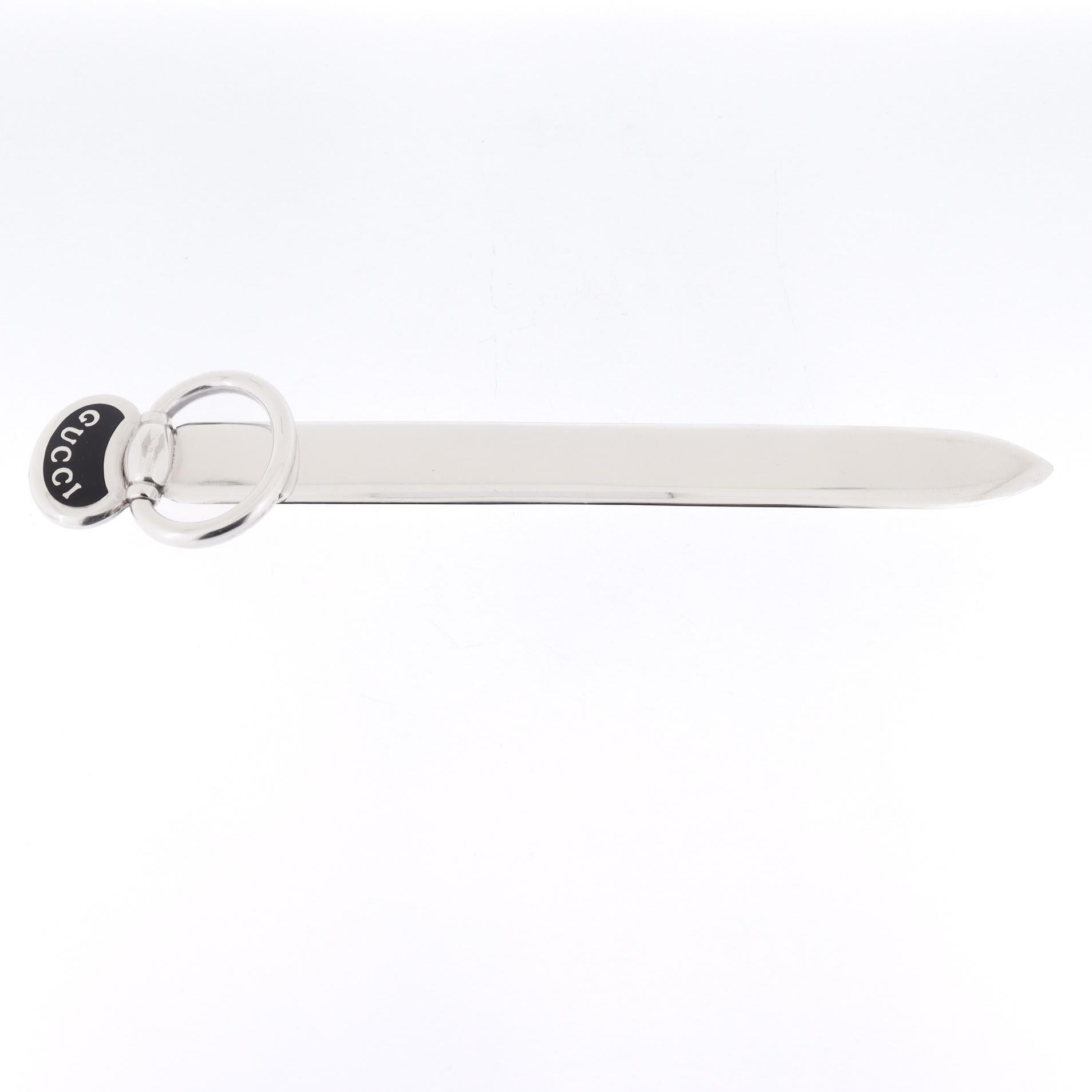 Vintage Gucci Silver Plate & Black Enamel Letter Opener For Sale 5