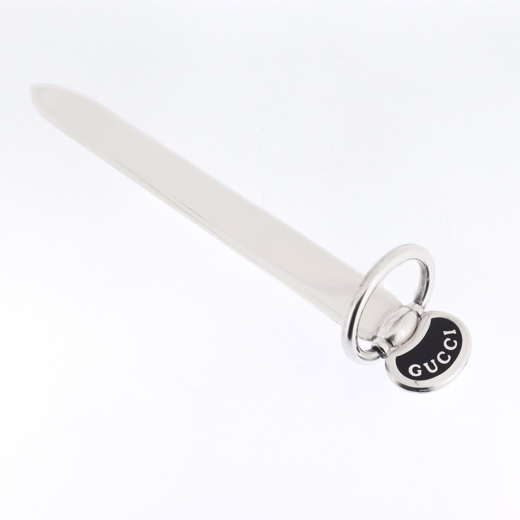 Vintage Gucci Silver Plate & Black Enamel Letter Opener For Sale 1