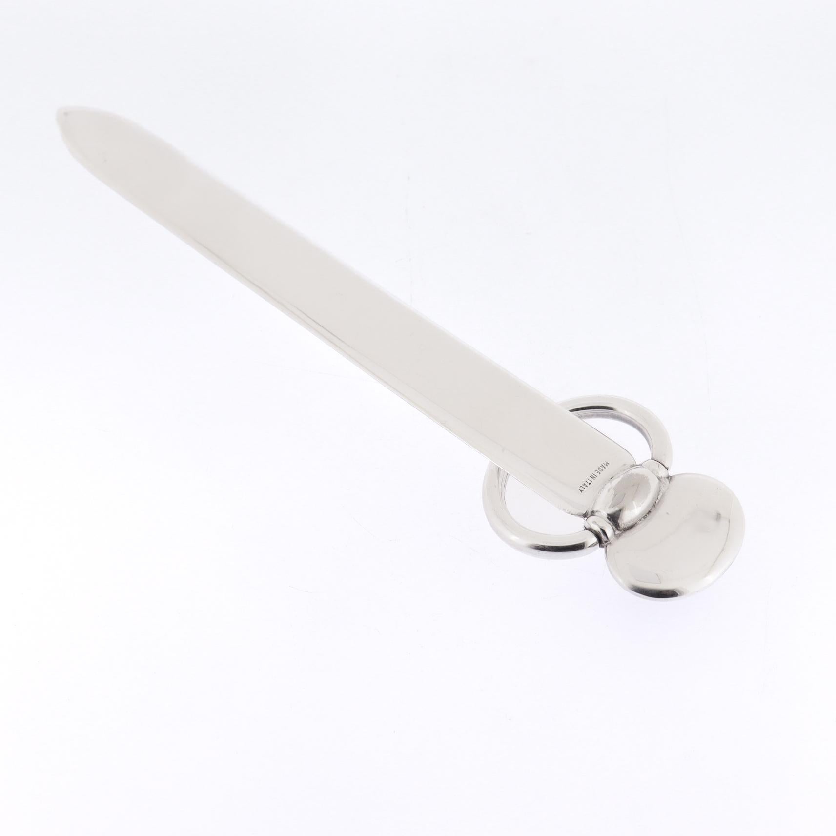 Vintage Gucci Silver Plate & Black Enamel Letter Opener For Sale 2