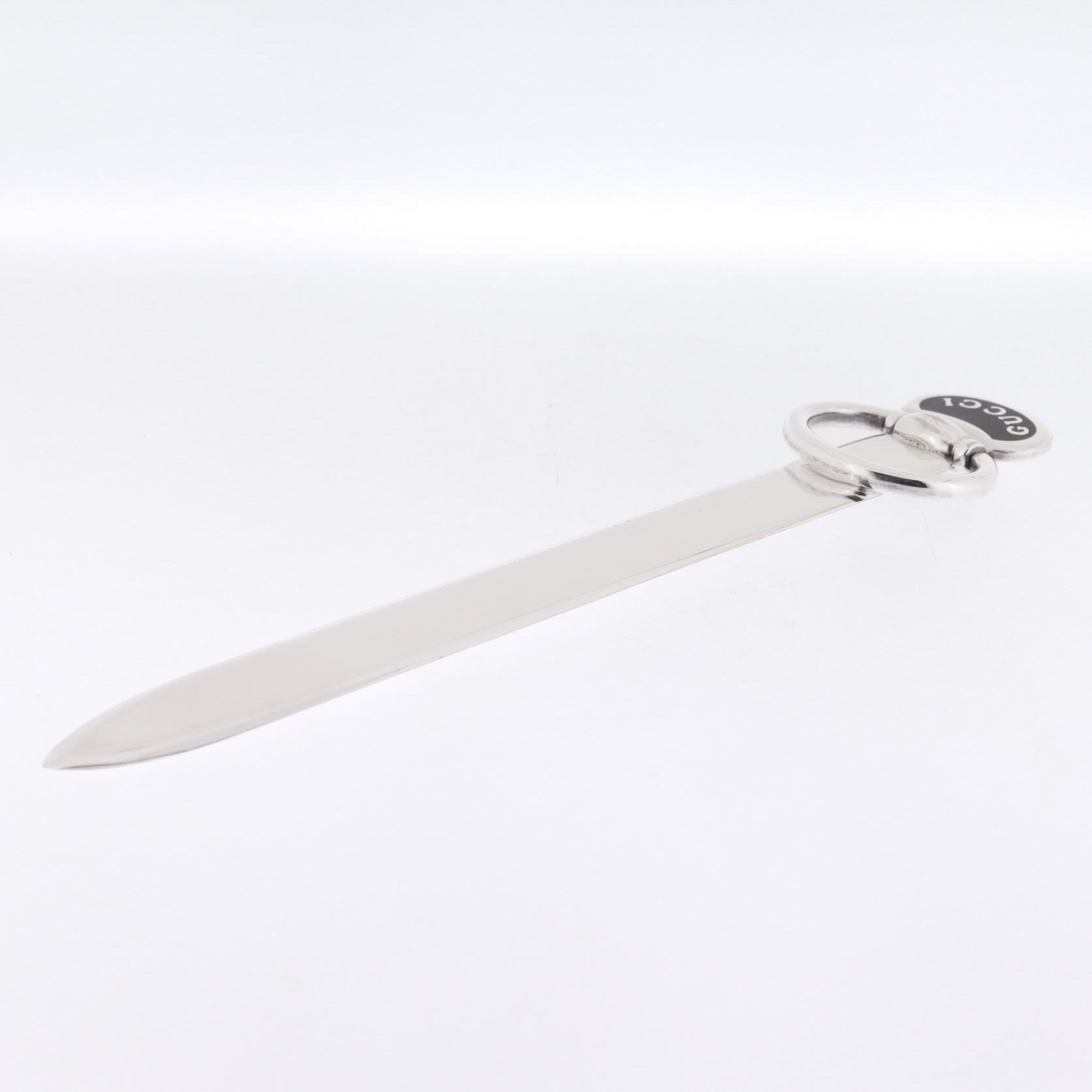 Vintage Gucci Silver Plate & Black Enamel Letter Opener For Sale 3