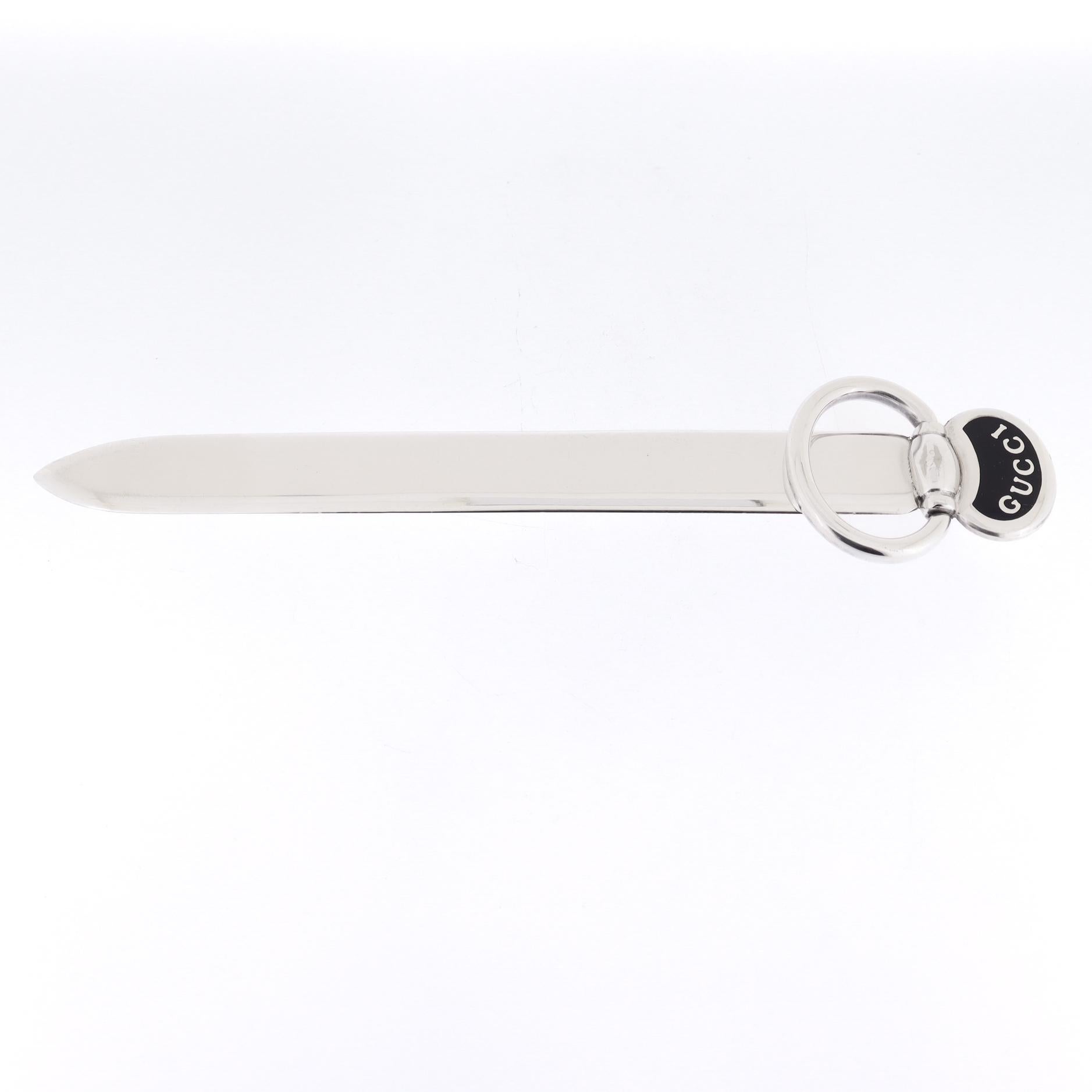 Vintage Gucci Silver Plate & Black Enamel Letter Opener For Sale 4