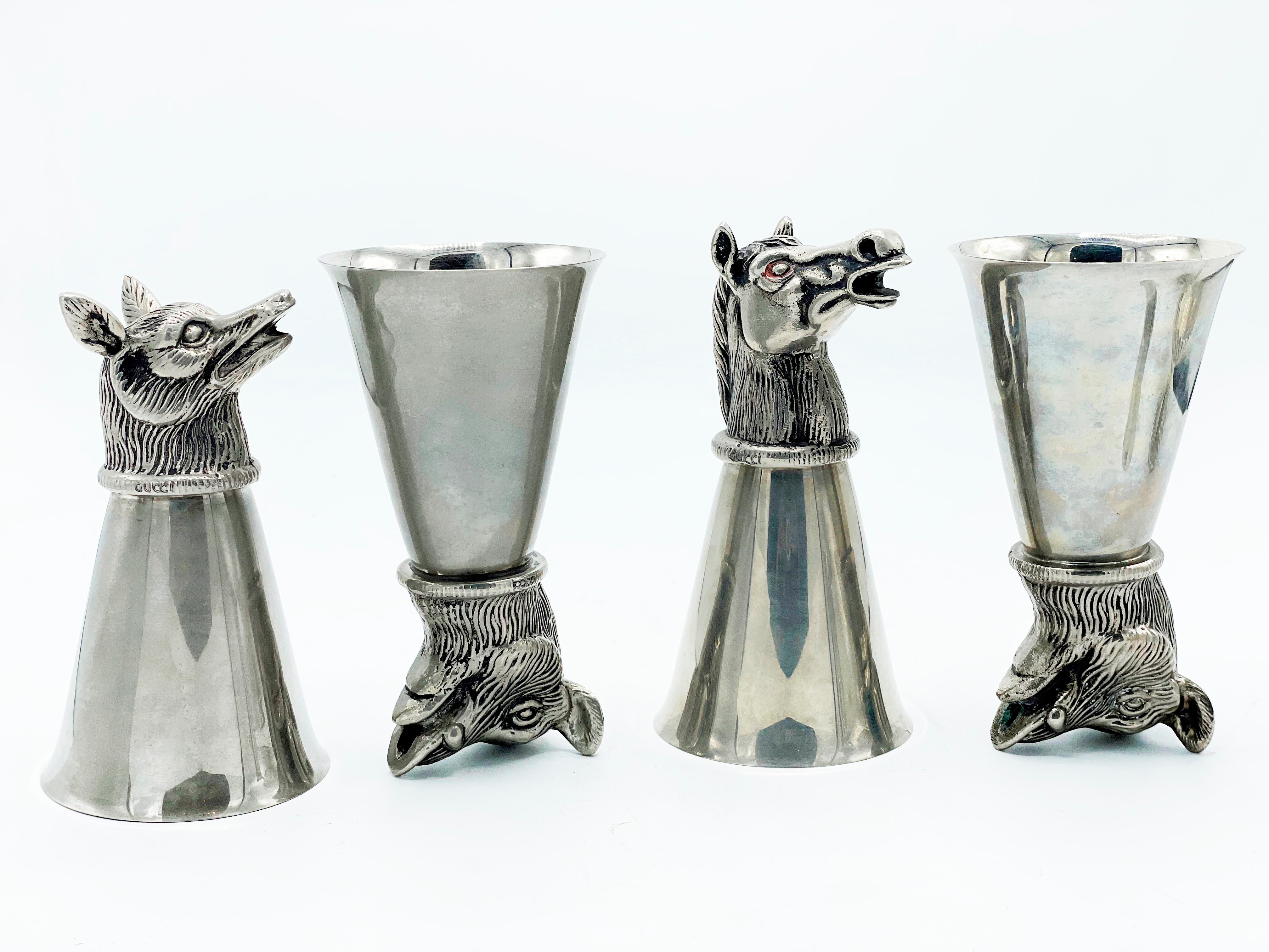 Late 20th Century Vintage Gucci Silverplate Animal Cups Signed Italy, 1970s For Sale