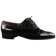 Vintage GUCCI Size 9.5 Black Mixed Patent Leather Lace Up Dress Shoes