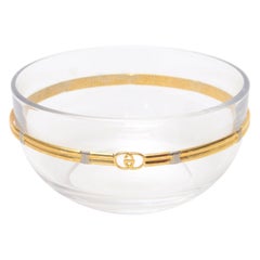 Ciotola piccola vintage in vetro di Gucci con dettagli in ottone e argento e monogramma GG, Italia