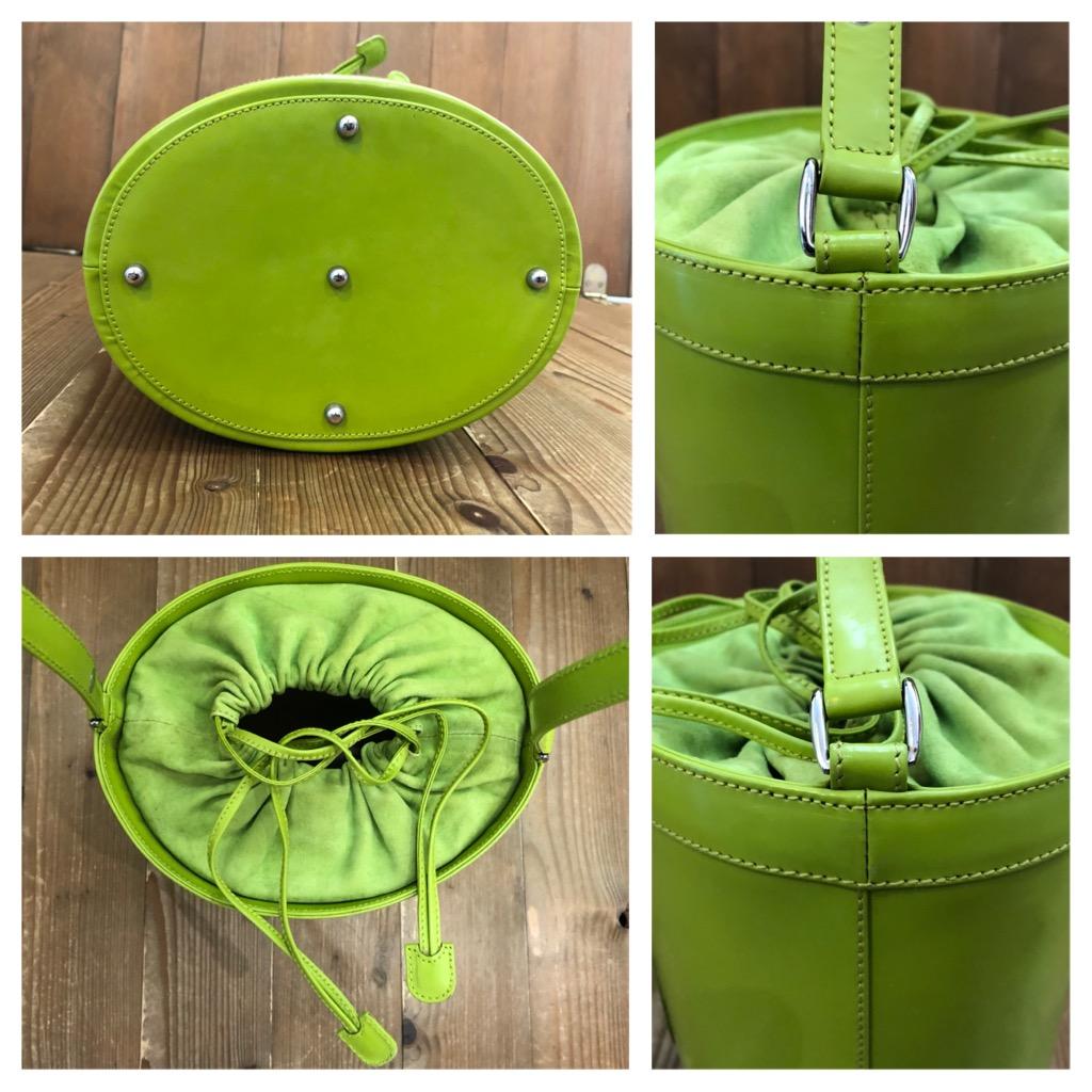 Vintage GUCCI Leather Bucket Shoulder Hand Bag Lime In Good Condition In Bangkok, TH
