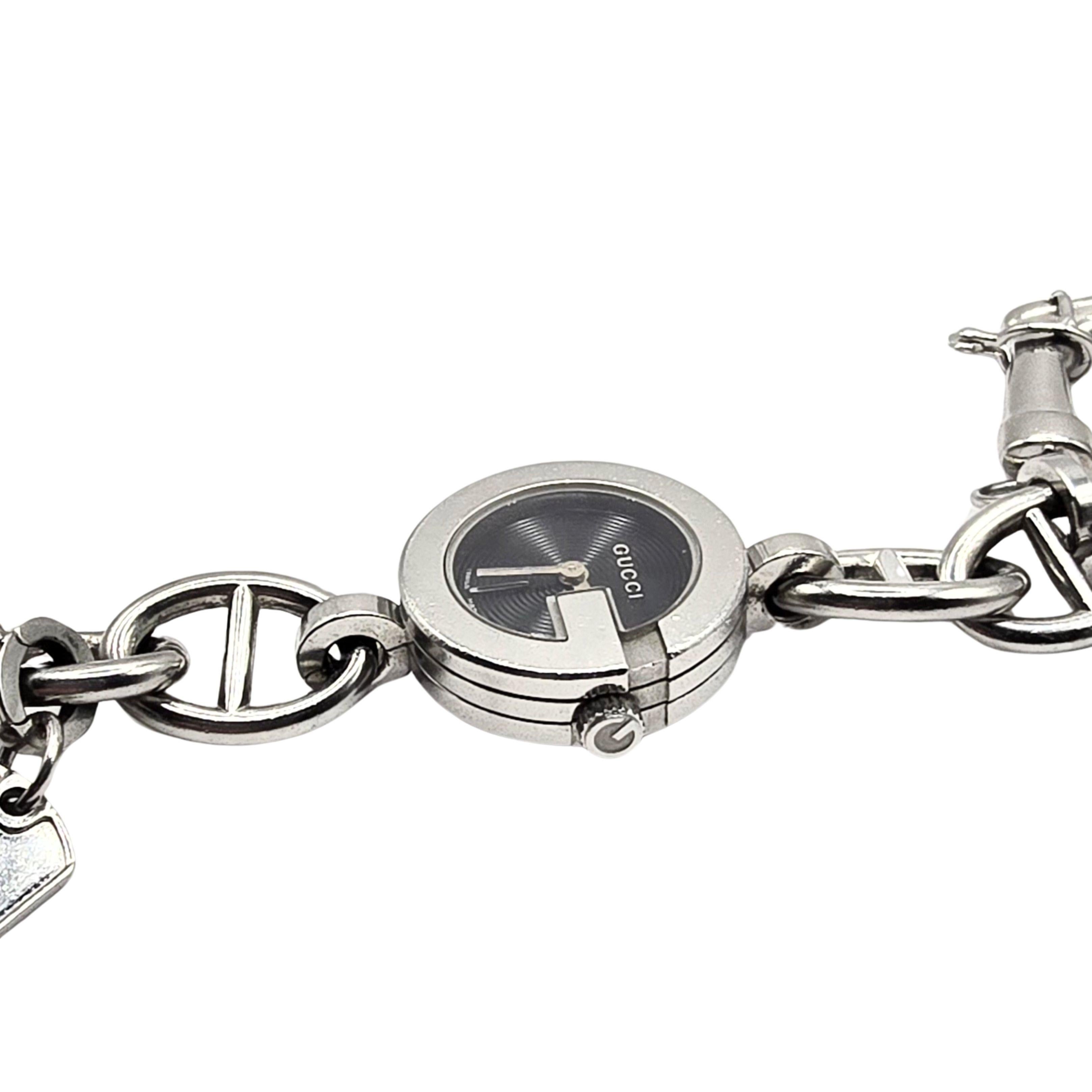 Vintage Gucci Stainless Steel Bracelet Watch with Charms Model 107 For Sale 1