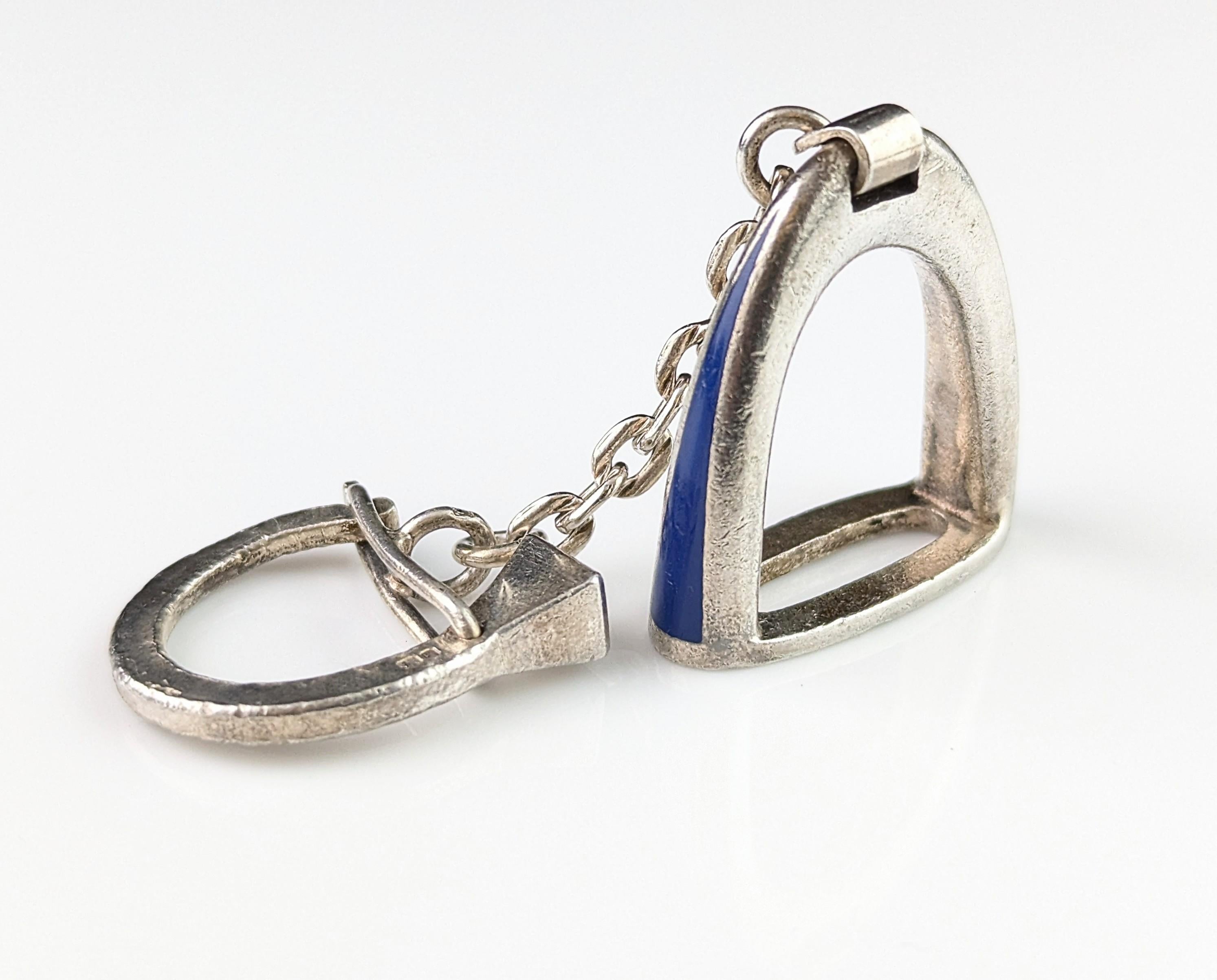 Vintage Gucci sterling silver and enamel keychain, charm, Stirrup and nail For Sale 5