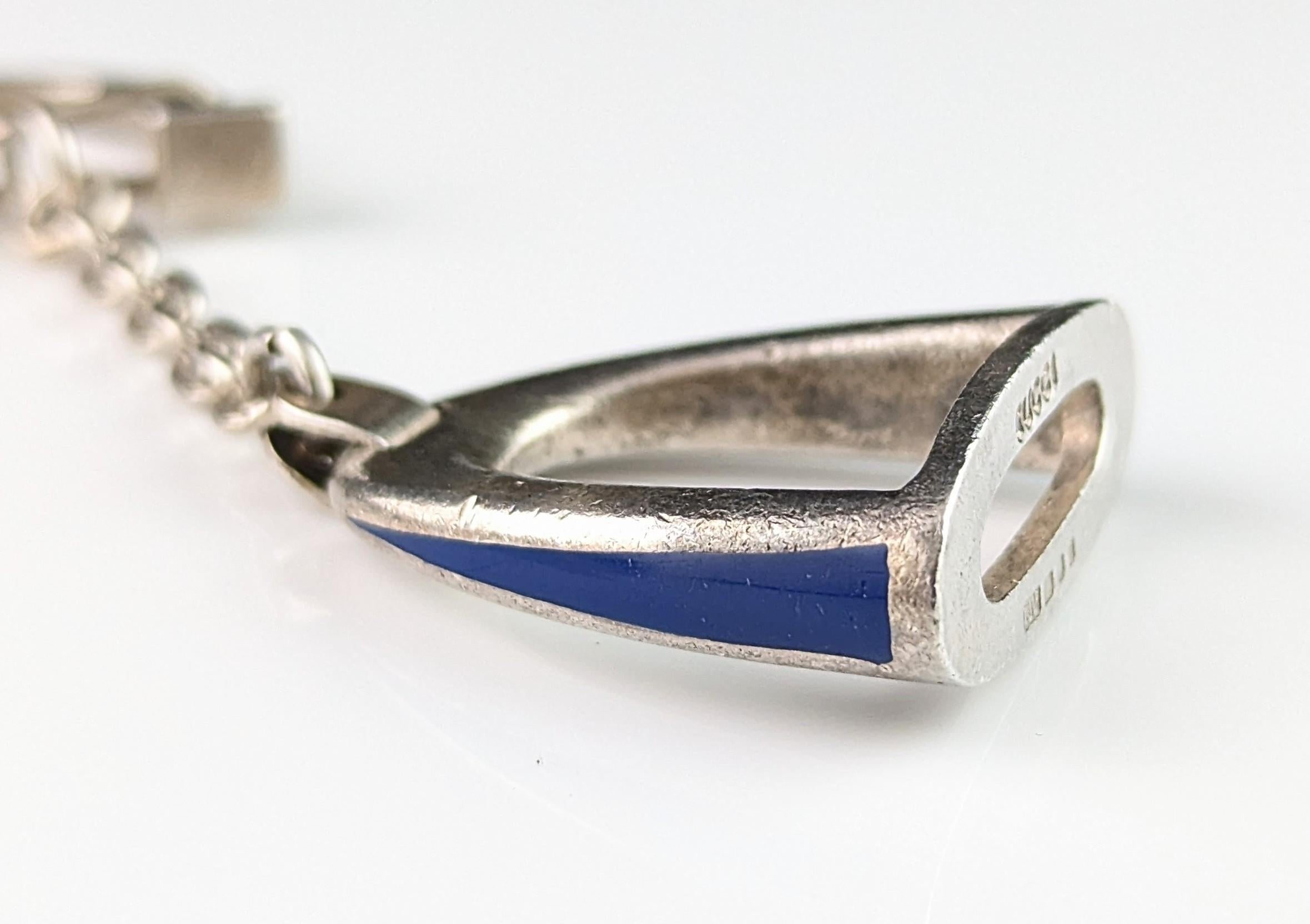 Vintage Gucci sterling silver and enamel keychain, charm, Stirrup and nail For Sale 6