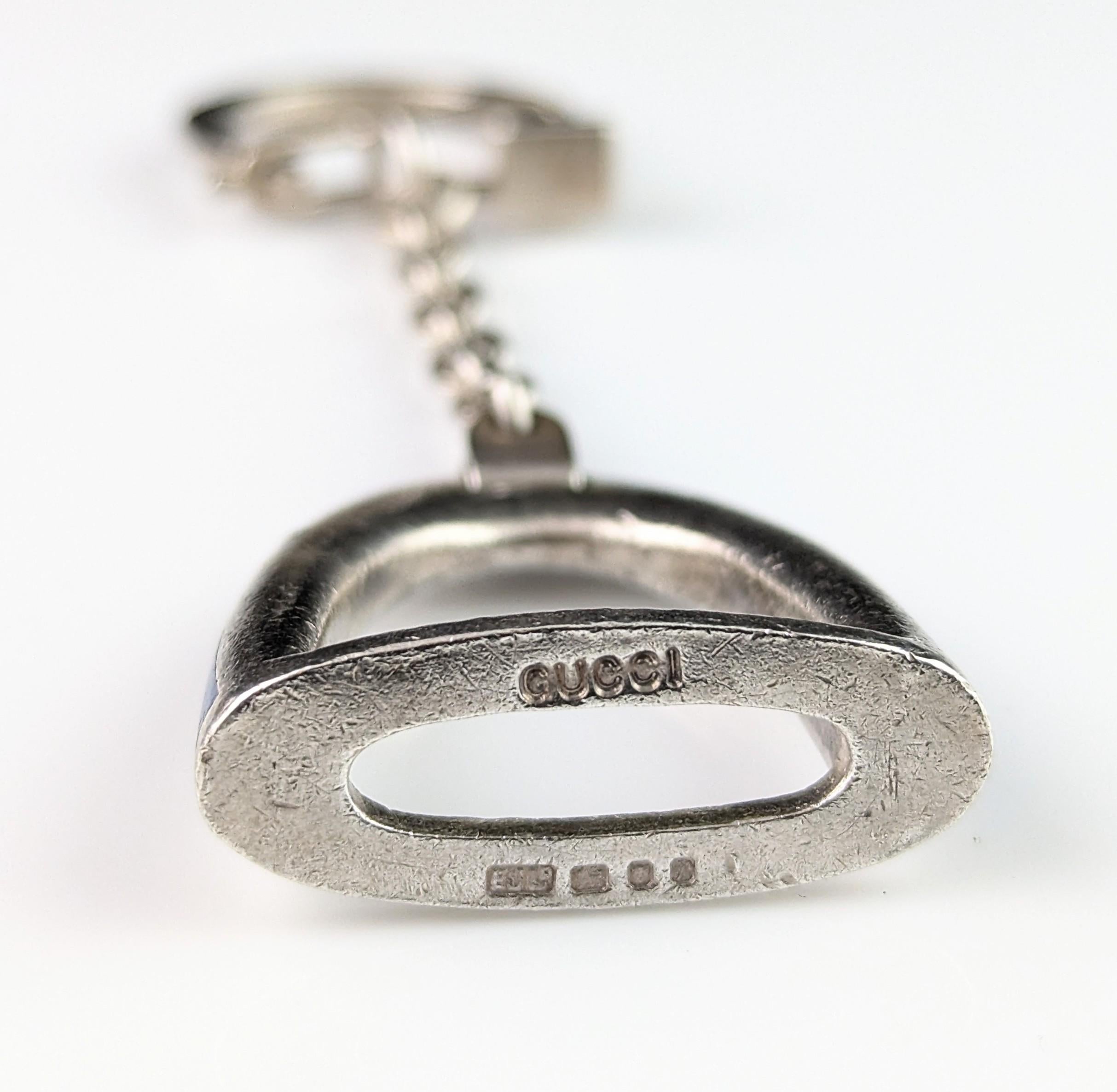 Vintage Gucci sterling silver and enamel keychain, charm, Stirrup and nail For Sale 7