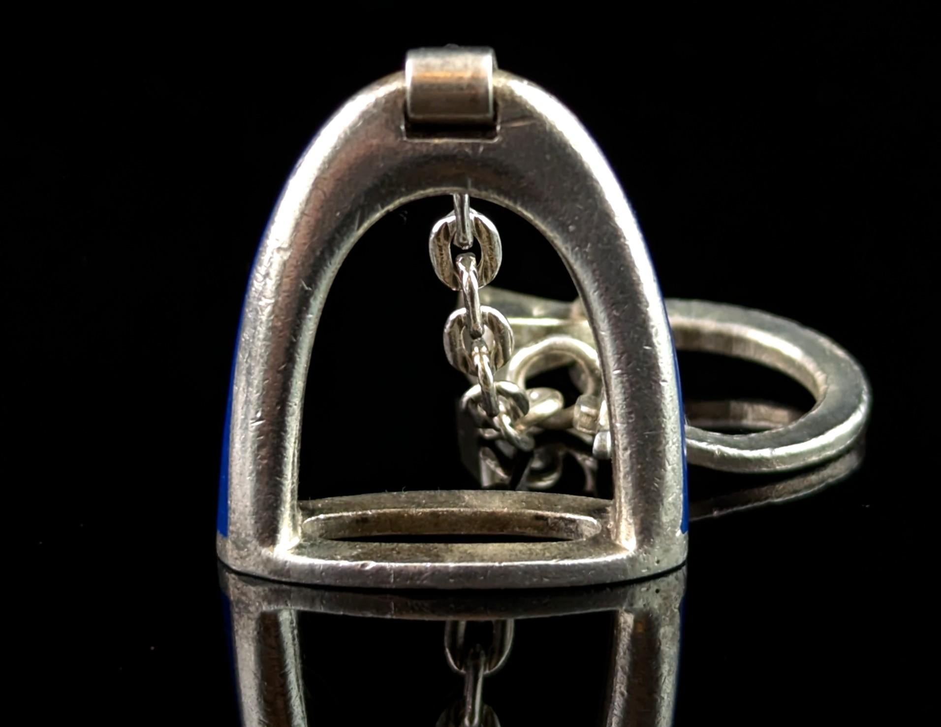 Women's Vintage Gucci sterling silver and enamel keychain, charm, Stirrup and nail For Sale