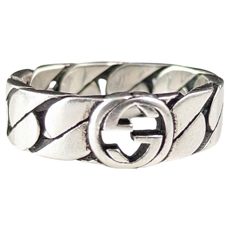 Vintage Gucci sterling silver chain ring, interlocking GG, Boxed For Sale  at 1stDibs