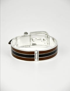 Vintage Gucci Sterling Silver Enamel Belt Buckle Bracelet, 1960s