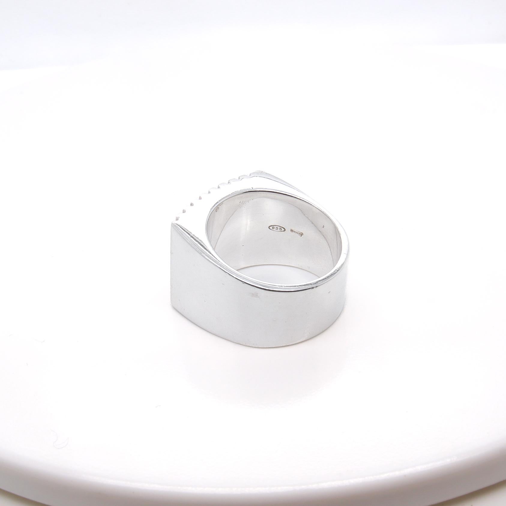 Vintage Gucci Sterling Silver Grooved Rectangular Signet Ring 7