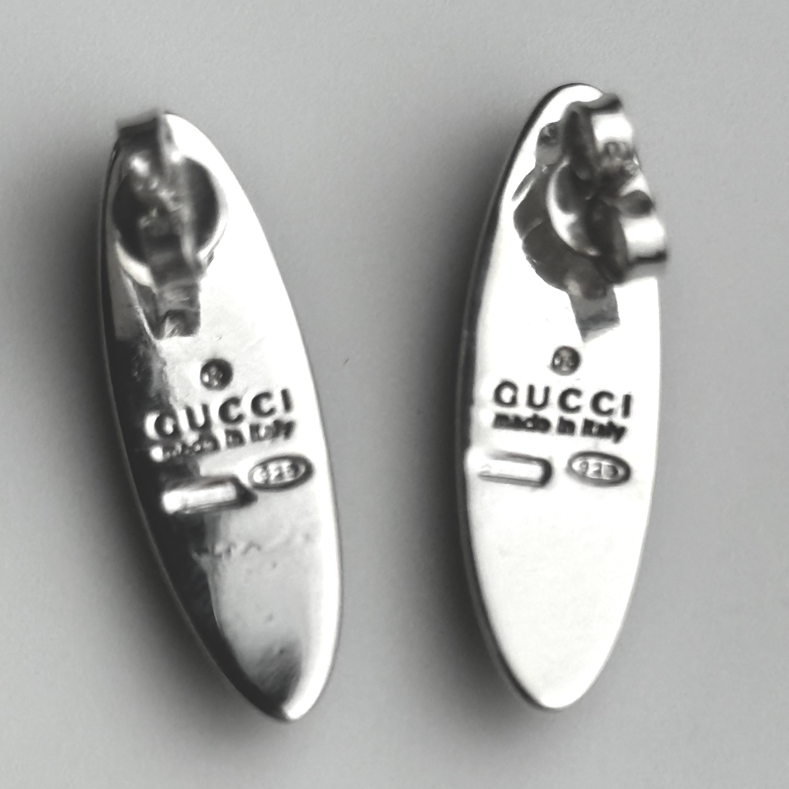 Vintage Gucci Sterling Silver Jet Gemstone 1 Inch Long Earrings For Sale 6