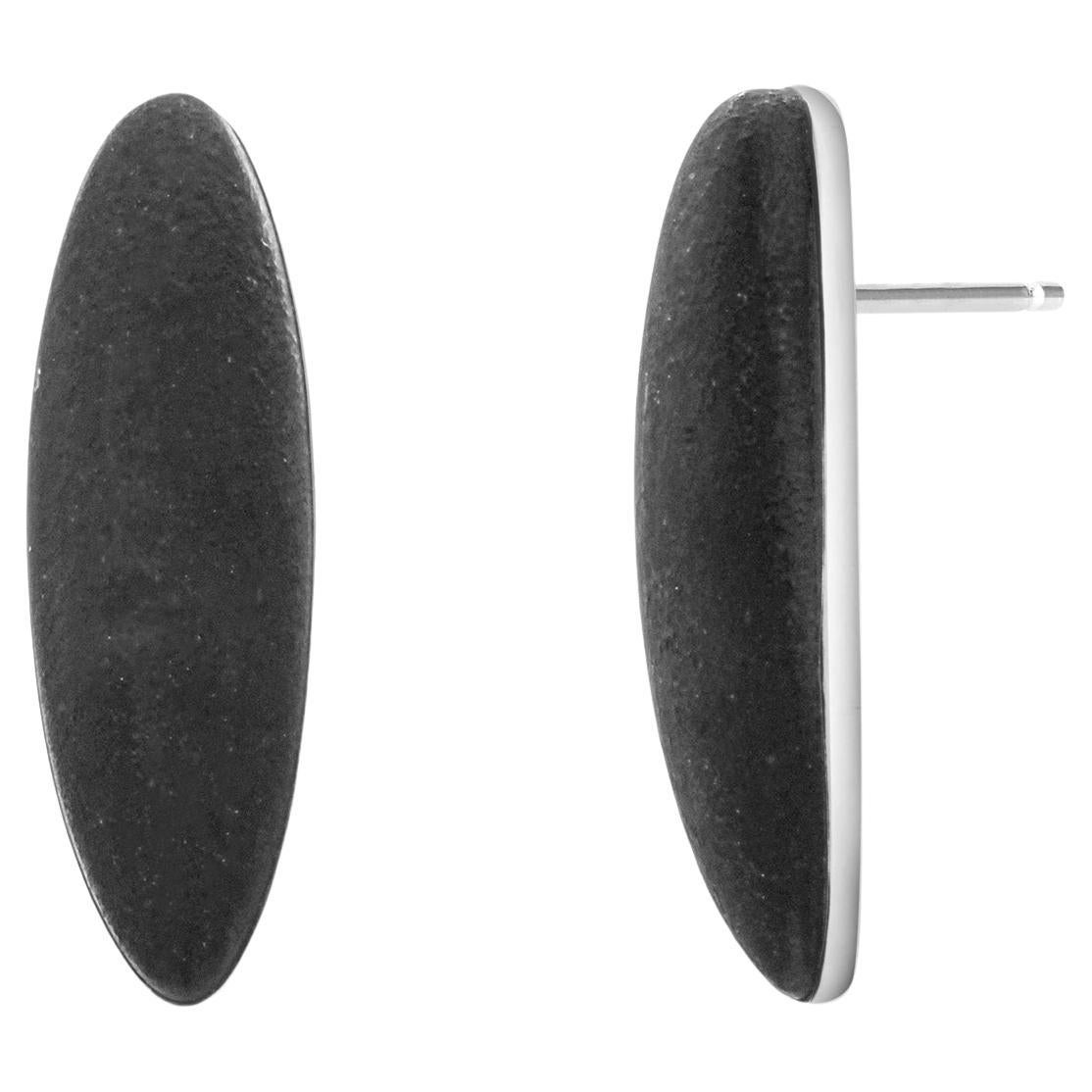 Vintage Gucci Sterling Silver Jet Gemstone 1 Inch Long Earrings