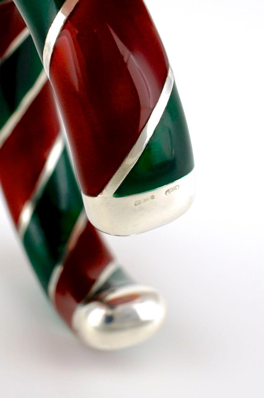 Vintage Gucci Sterling Silver Red and Green Enamel Designer Cuff Bangle, 1980s 2