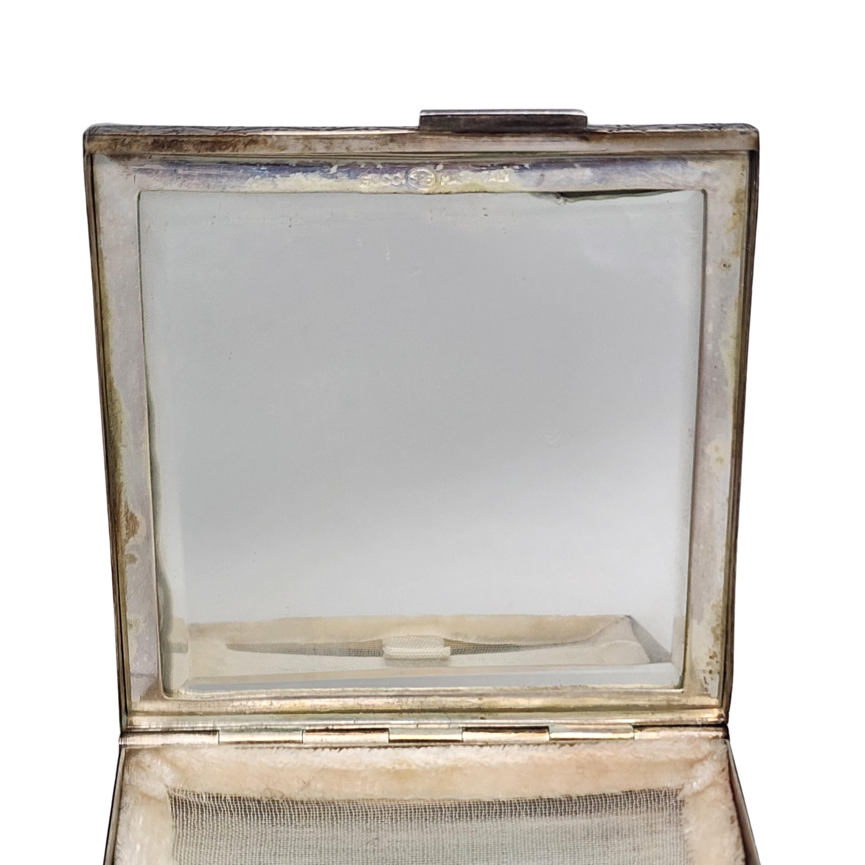 Vintage Gucci Sterling Silver Rhinestone Mirror Powder Compact #16521 For Sale 1