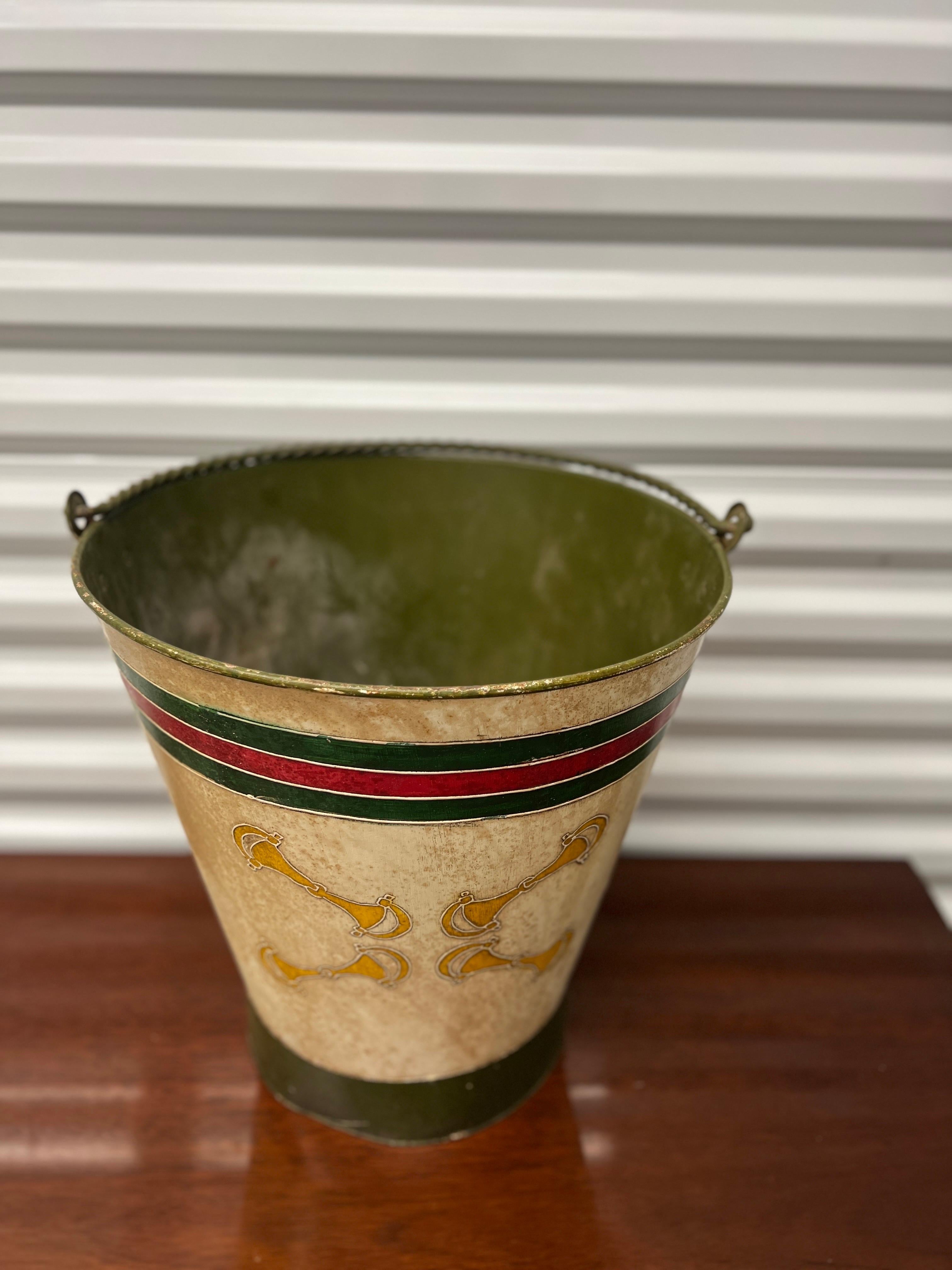 Vintage Gucci Style Hand Painted Horse Bit Bucket or Trash Can For Sale 6