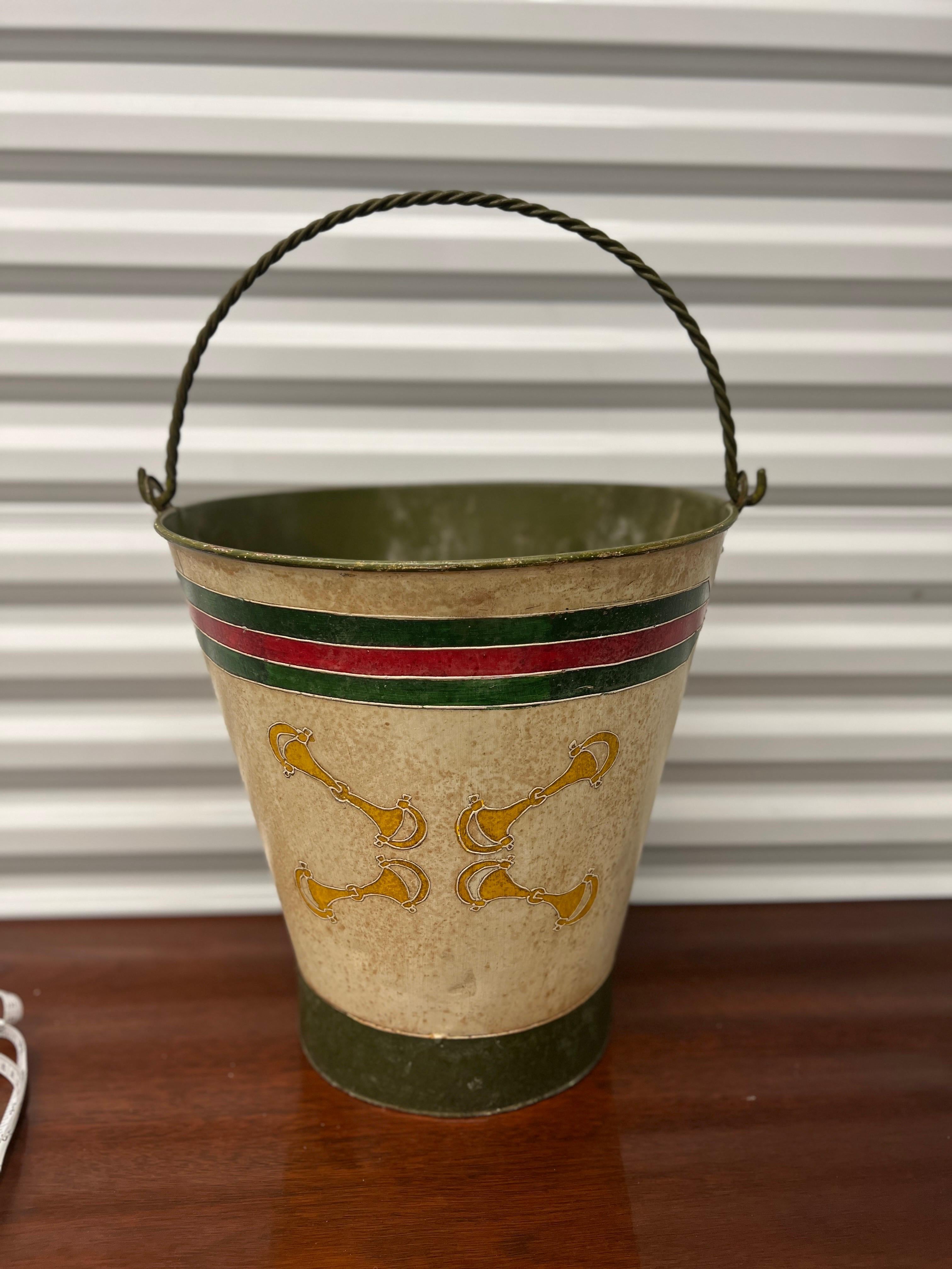 American Vintage Gucci Style Hand Painted Horse Bit Bucket or Trash Can For Sale