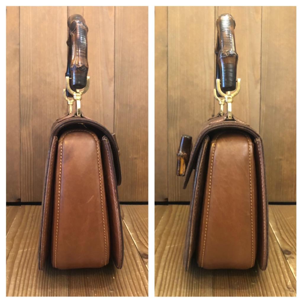 Vintage GUCCI Nubuck Leather Bamboo Top Handle Handbag Brown 1