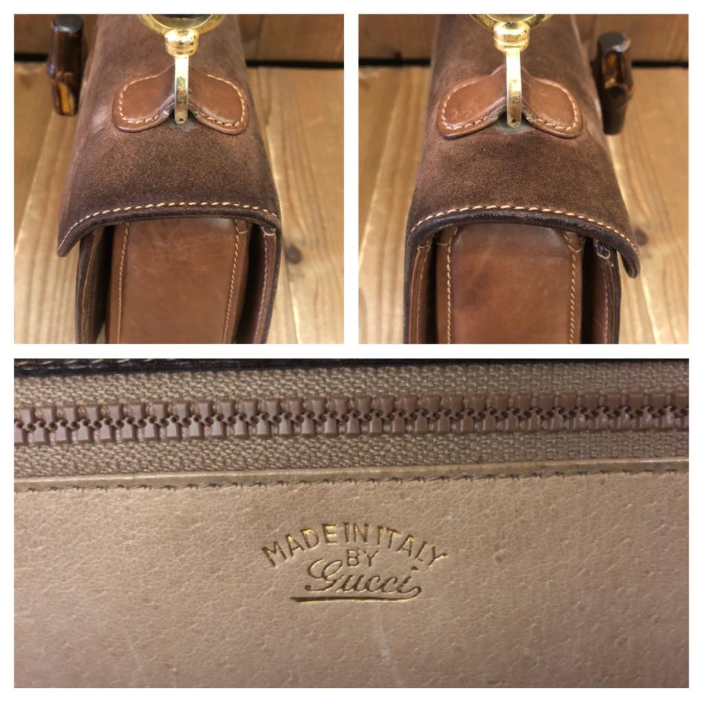 Vintage GUCCI Nubuck Leather Bamboo Top Handle Handbag Brown 3